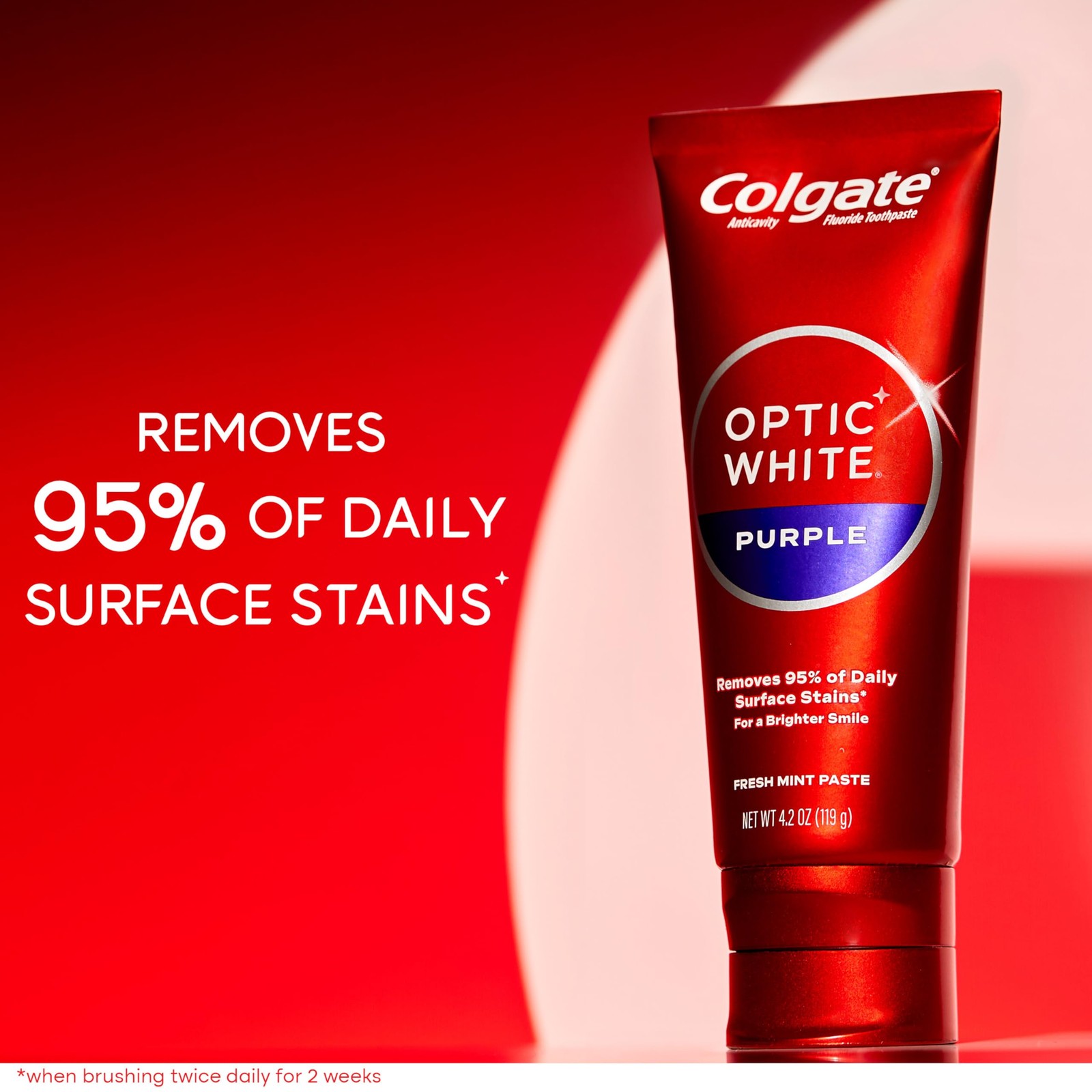 Colgate Optic White Purple Toothpaste for Teeth Whitening, Helps Remove Surface
