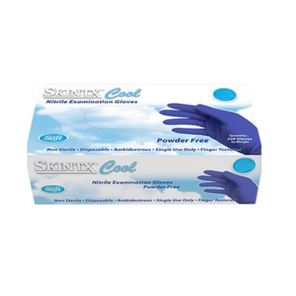 Skintx Cool Nitrile Exam Gloves: LARGE – Blue 200/Box. Textured Fingers