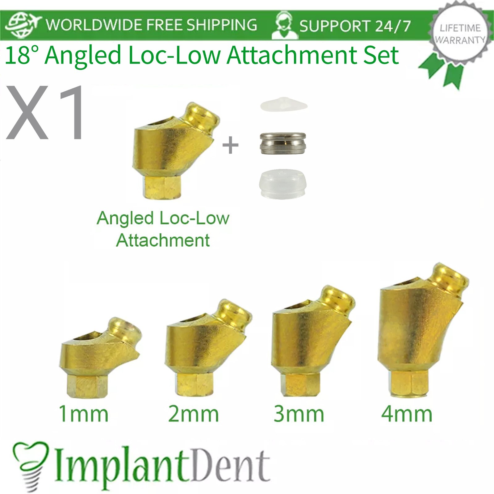 1x Dental Angulated 18° Loc-Low Attachment Set Int Hex 2.42mm
