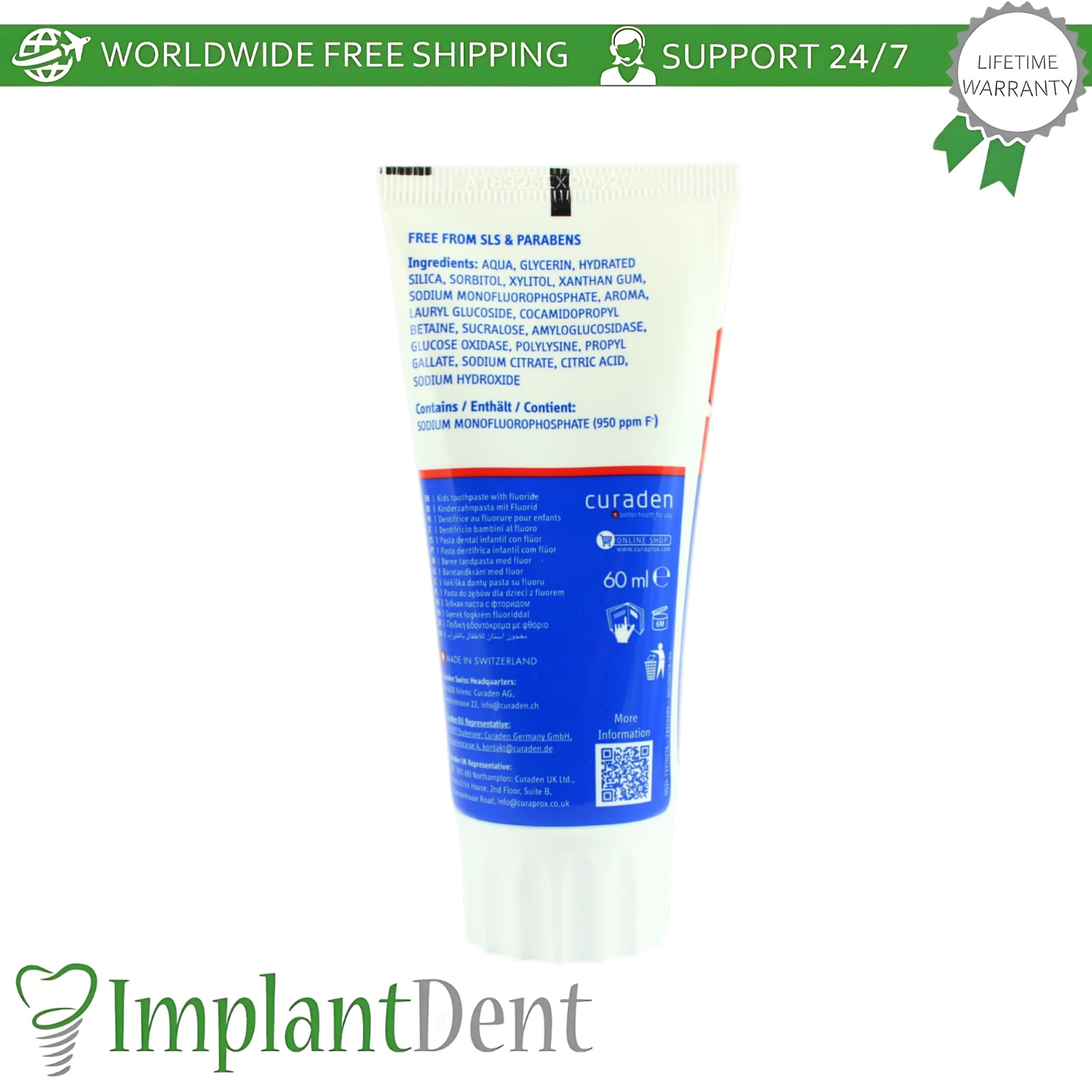 Dental Strawberry Toothpaste 60ml Kids Age 2+ Gentle Oral Care Hygiene Curaprox