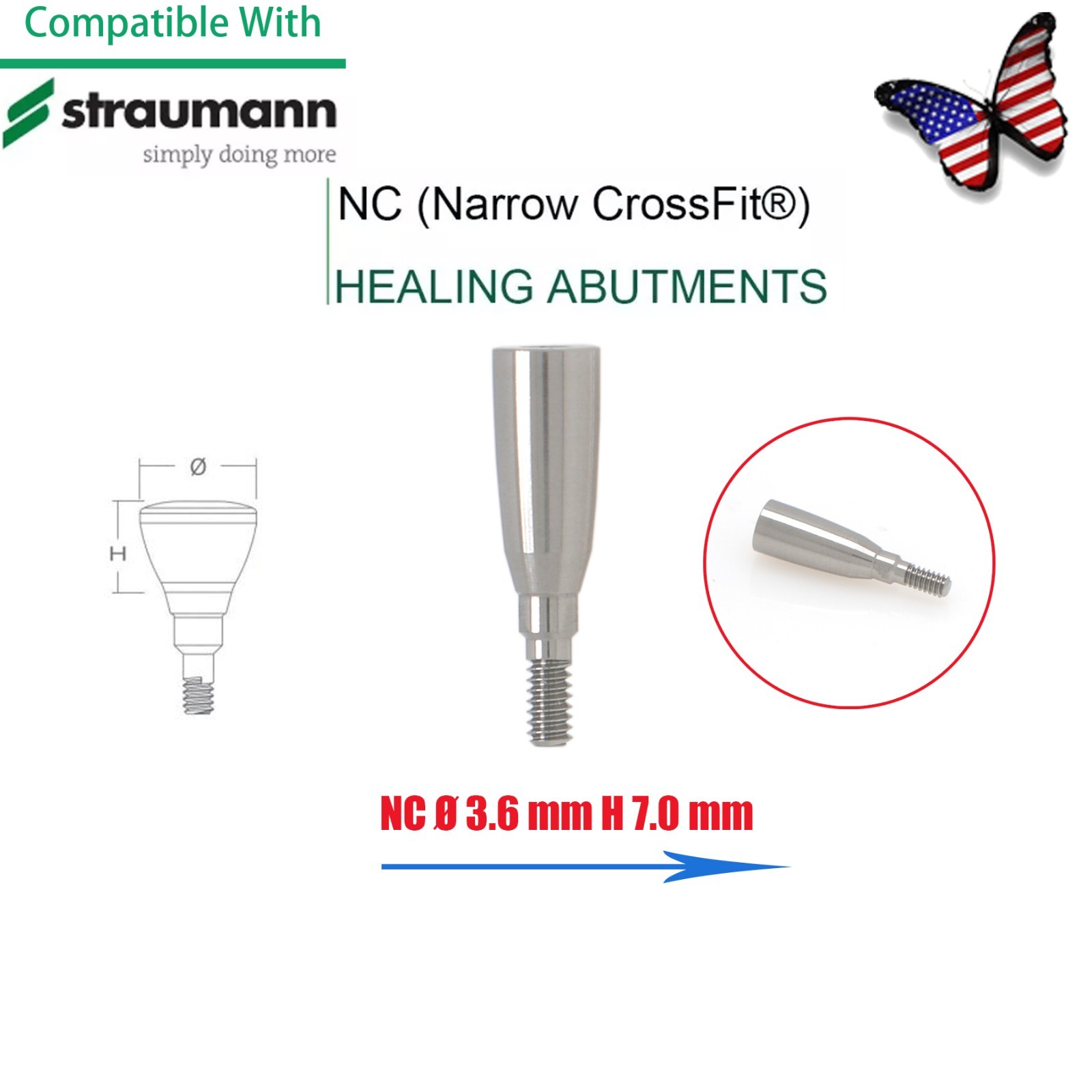 US NC Healing Abutment & Closure Cap Fits Straumann CrossFit BLT Ø3.3 5pcs/set