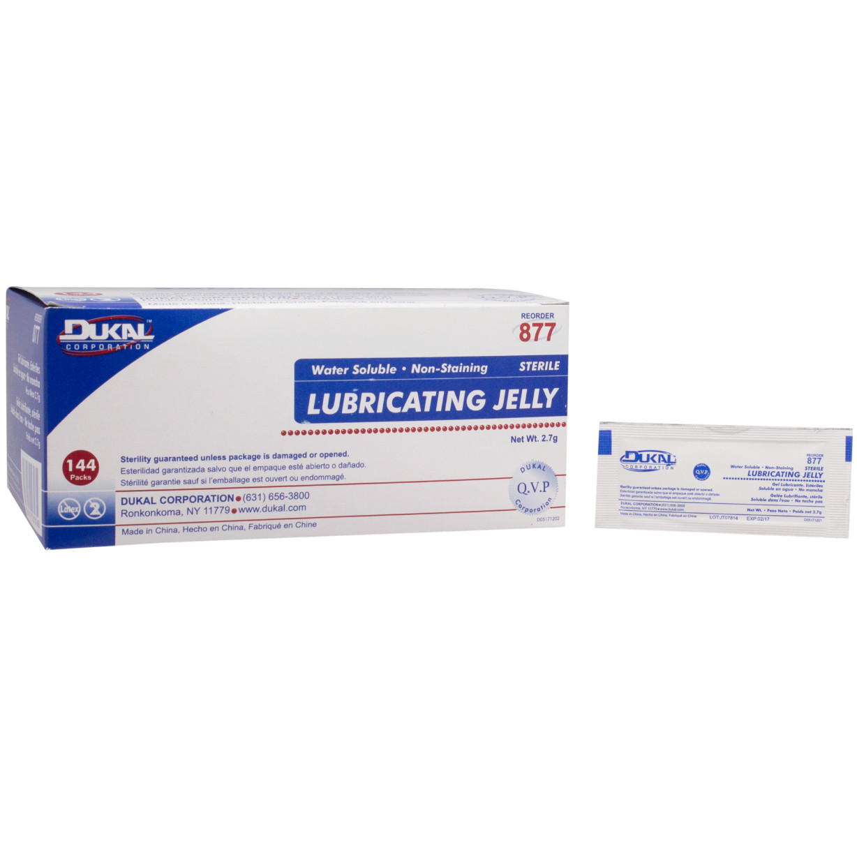 Dukal Sterile Lubricating Jelly, Water Soluble, 2.7g Packets – Box of 144 Total