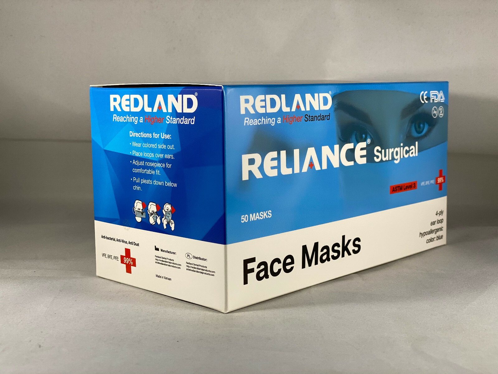 REDLAND RELIANCE Surgical BLUE Ear loop Face Mask (ASTM LEVEL-3) 50 PCS/BOX