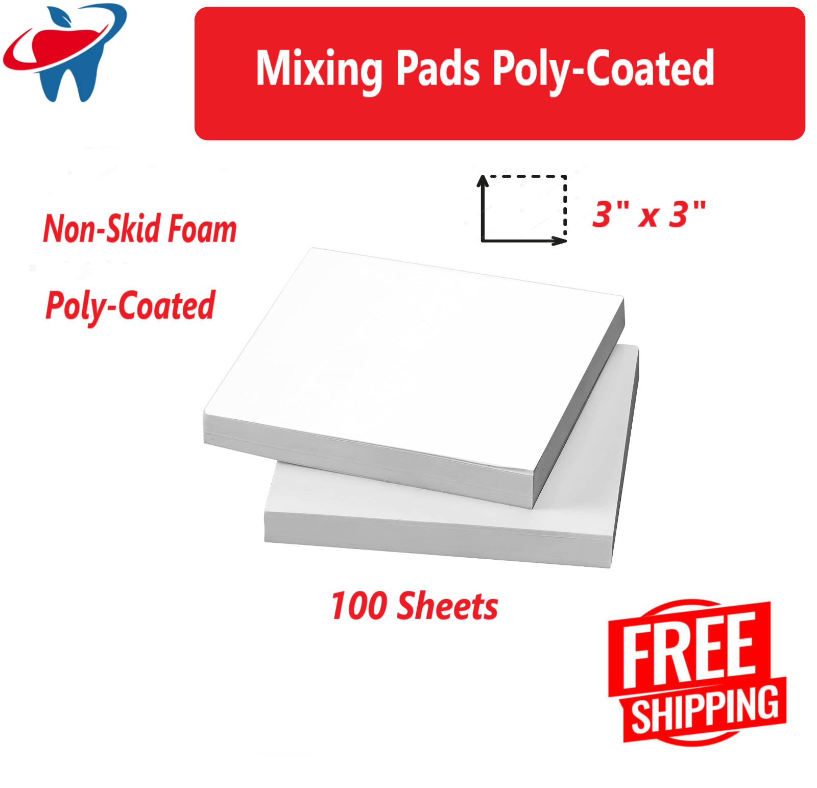 300 -100 Sheet Dental Mixing Pads Paper Poly Coated 3″x3″ Sheet (7.62 cm × 7.62)