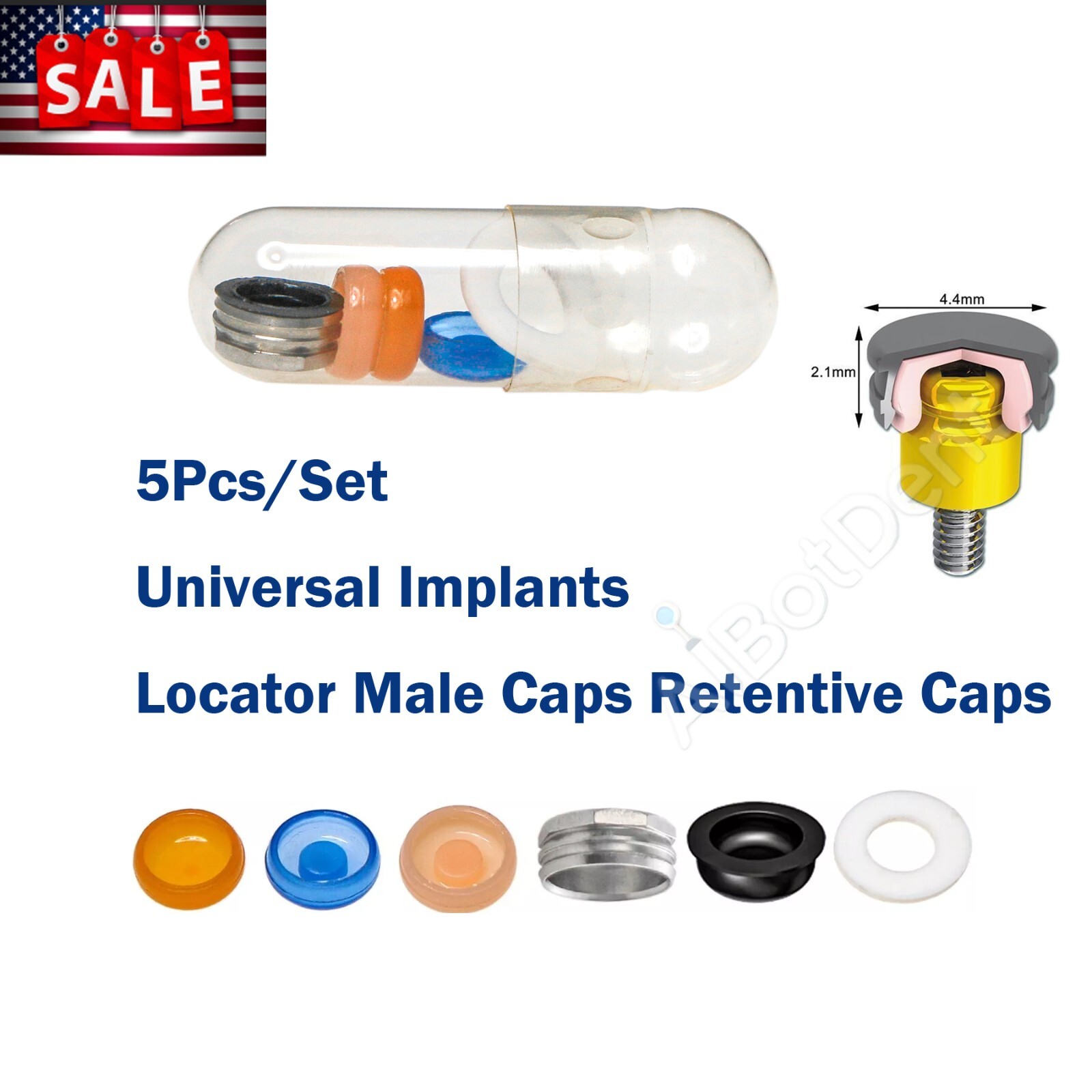 US Dental Overdenture Locator Abutments Retention Caps Implant Inserts 5pcs/set