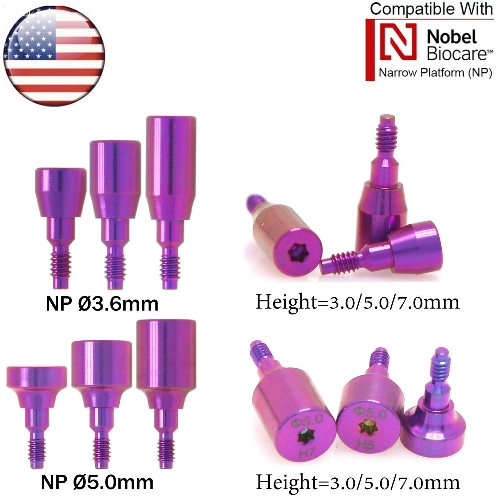 US Dental for Nobel Active Healing Abutments RP NP ∅3.6/5.0/6.0 H3/5/7mm