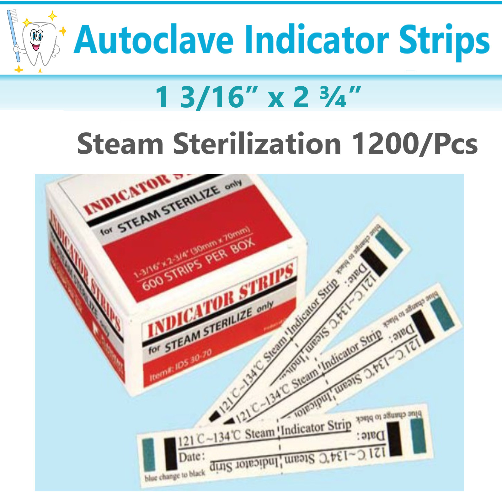 Dental Autoclave Indicator Strips, 1 3/16” x 2 ¾”, Steam Sterilization 1200/Pcs