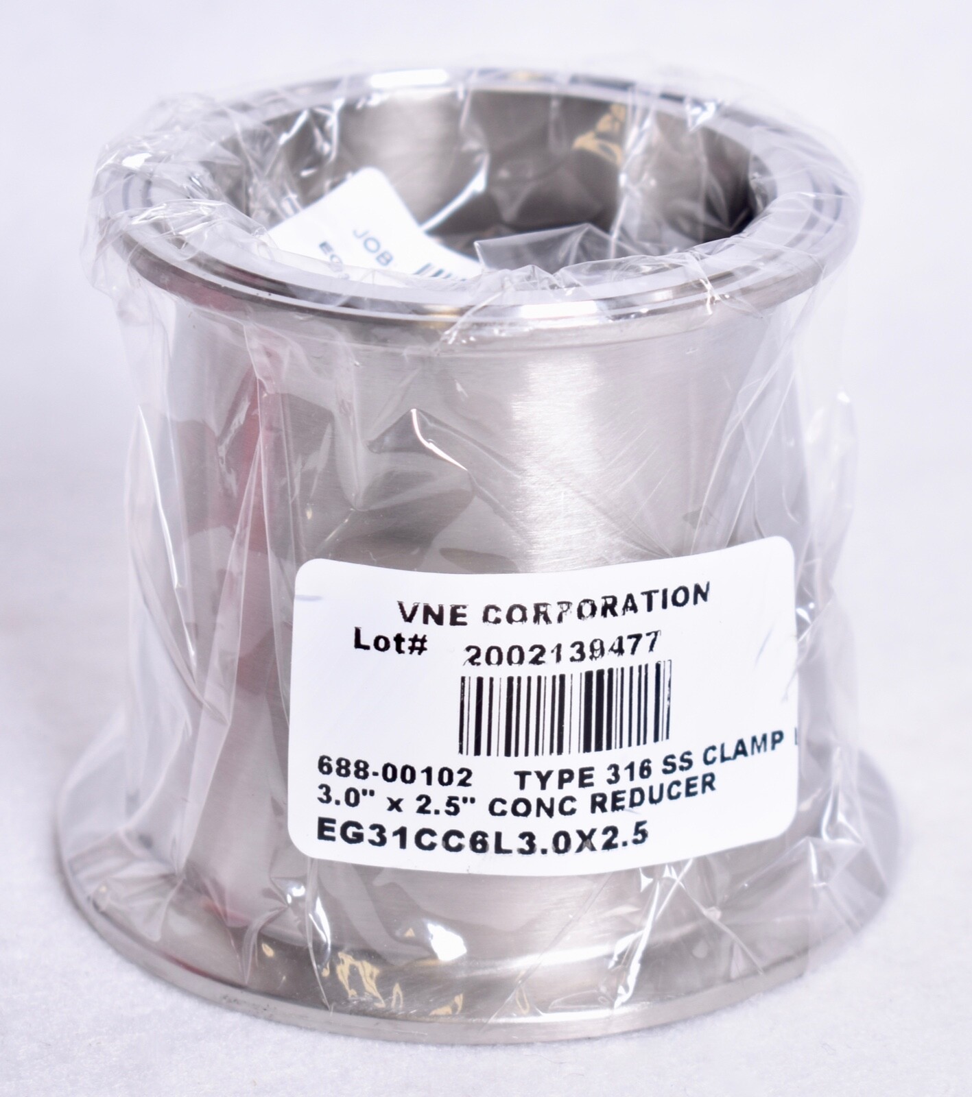 VNE 3 x 2-1/2″ Clamp Style Sanitary SS Pipe Concentric Reducer EG31CC6L3.0X2.5
