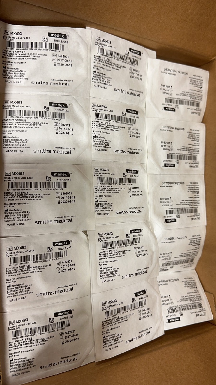 MEDEX MX493 DOUBLE MALE LUER LOCK 0.1 mL BOX OF 100