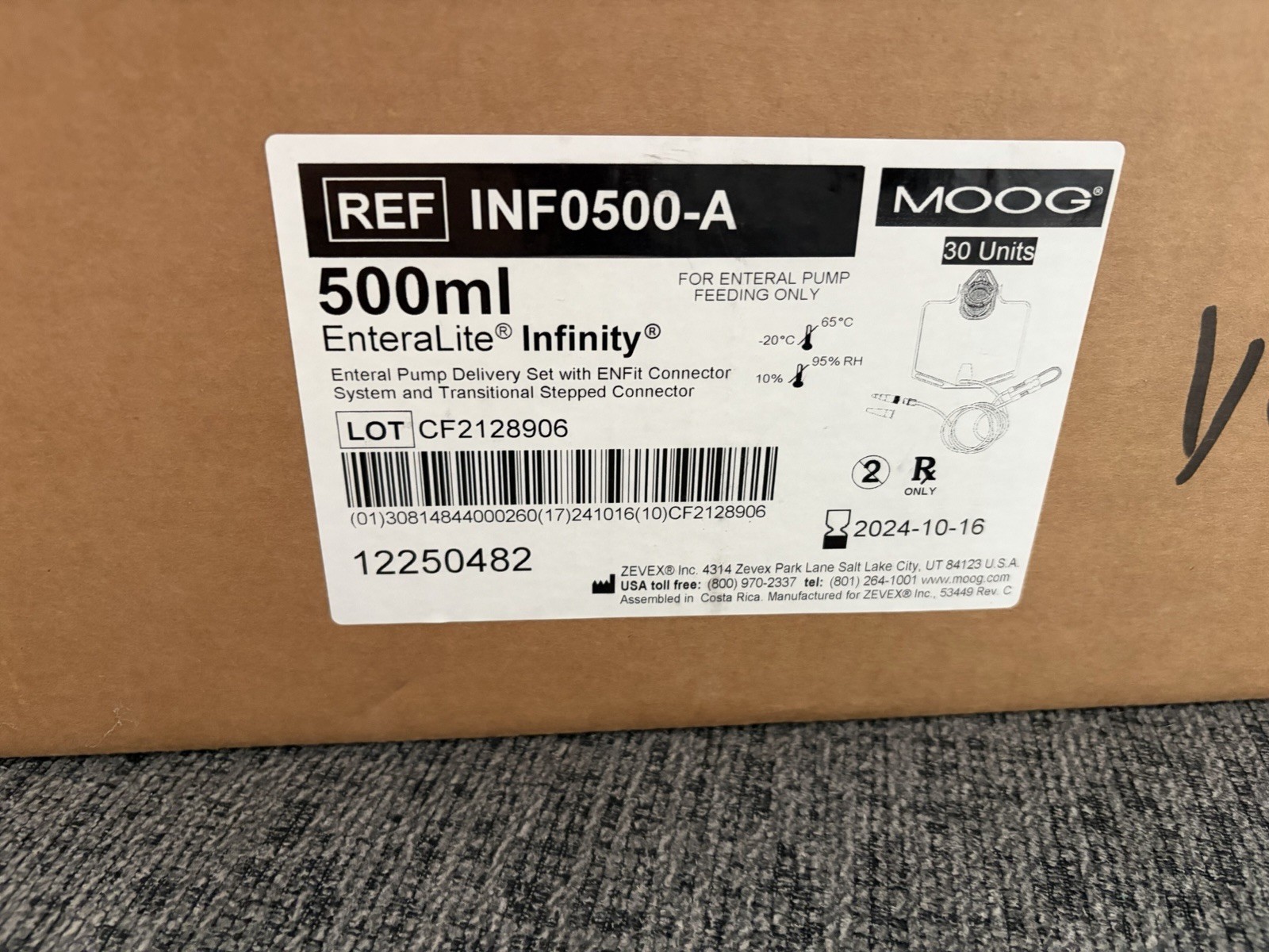 Moog EnteraLite Infinity 500mL Enteral Pump Delivery Set ENFit INF0500-A 30pk
