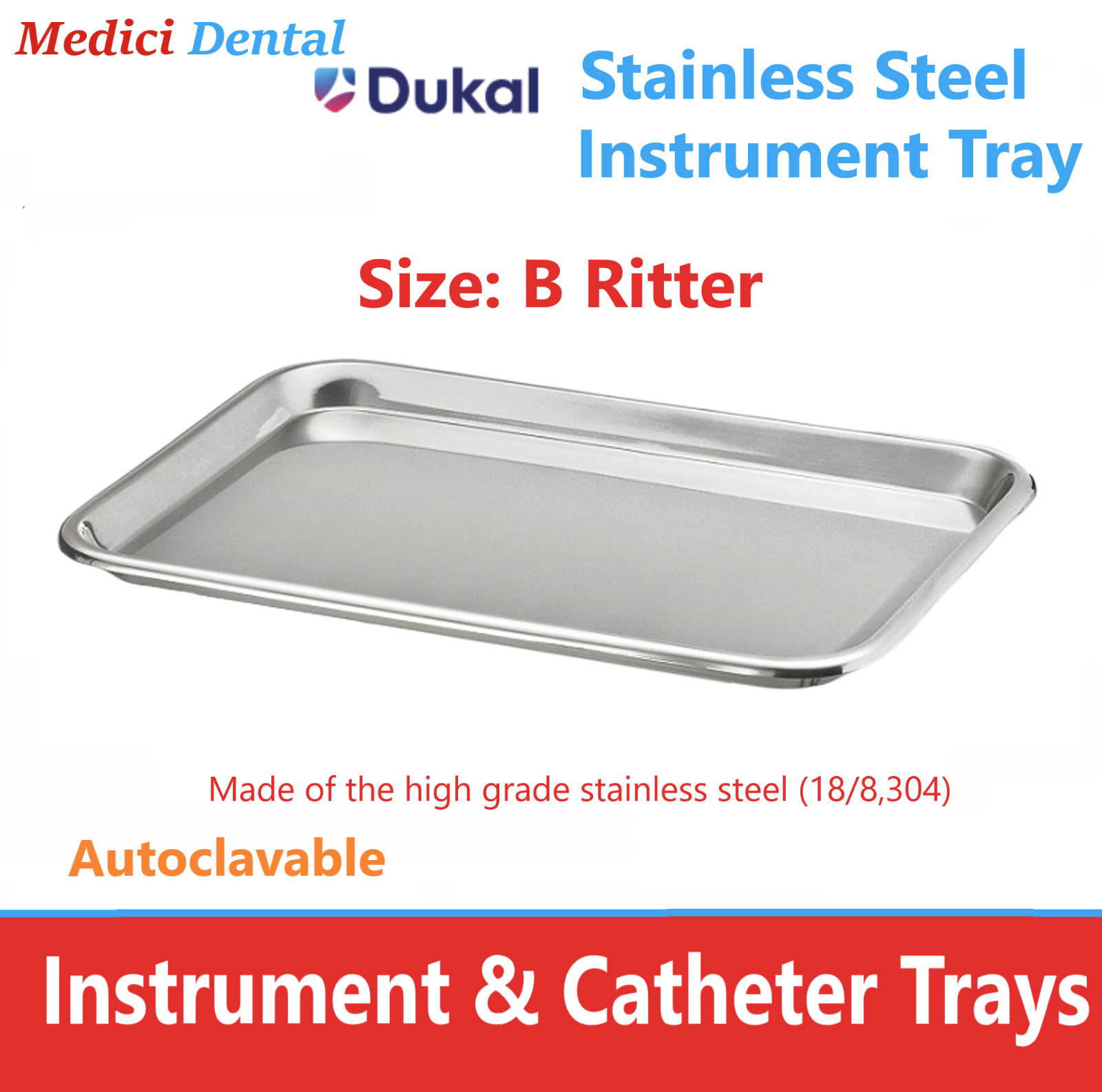 TECH-MED Size B Ritter Flat Instrument Tray 13 5/8″ x 9¾” x 5/8, Stainless Steel