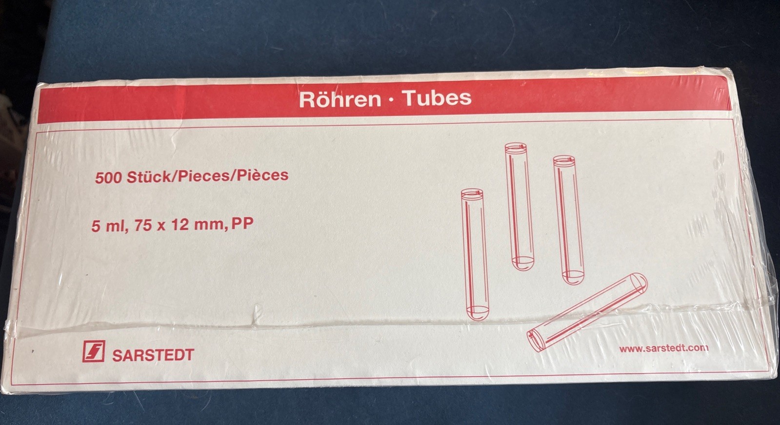 SARSTEDT 55.526 5mL 75 x 12mm PP 500 Pieces 55.526.300 Tube Round Base Rohren