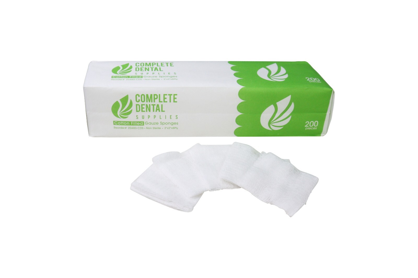 Cotton Filled Gauze Sponges, Non Sterile, 2″x 2″x 8Ply, 25 bag / box, 200pcs/bag