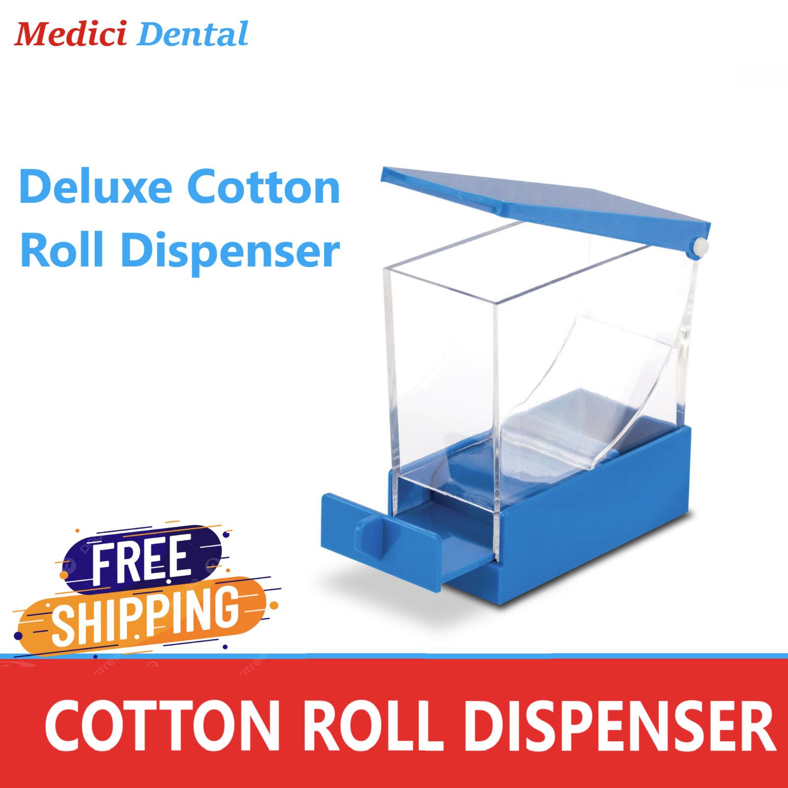 Dental Cotton Roll Dispenser Deluxe White With No-Skid Base, White Blue, Purple