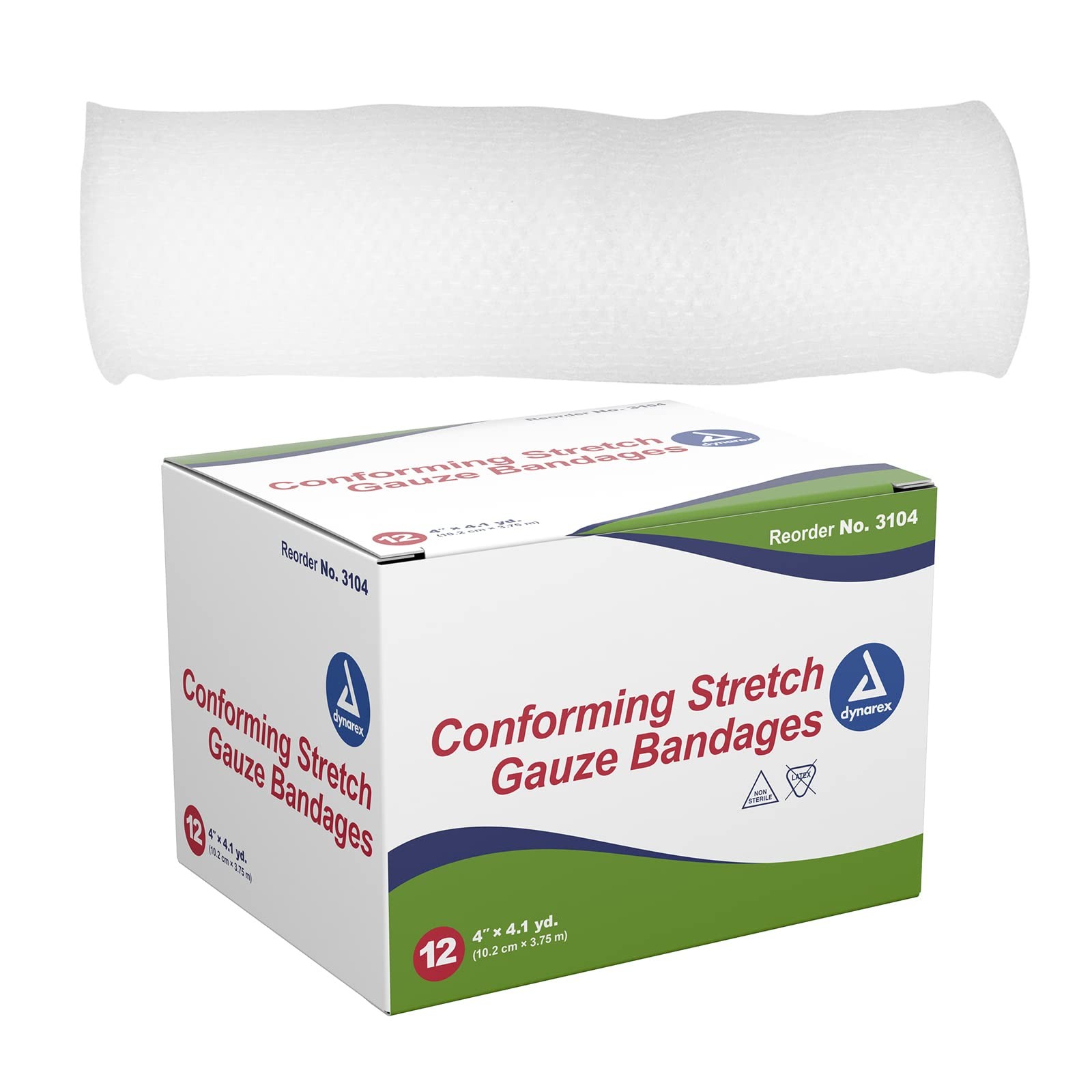 Dynarex Stretch Gauze Bandages, 4″ x 4.1 yds, 12 Count (Pack of 1), White