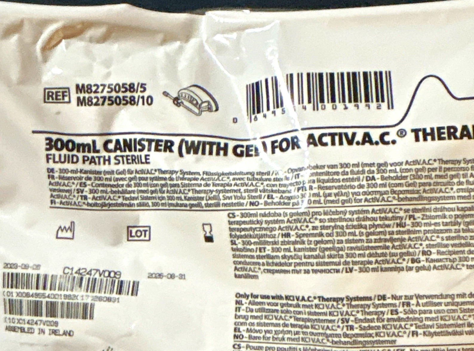 2x KCI ActiV.A.C. Therapy 300mL Canister w/ Gel, Sterile M8275058/5