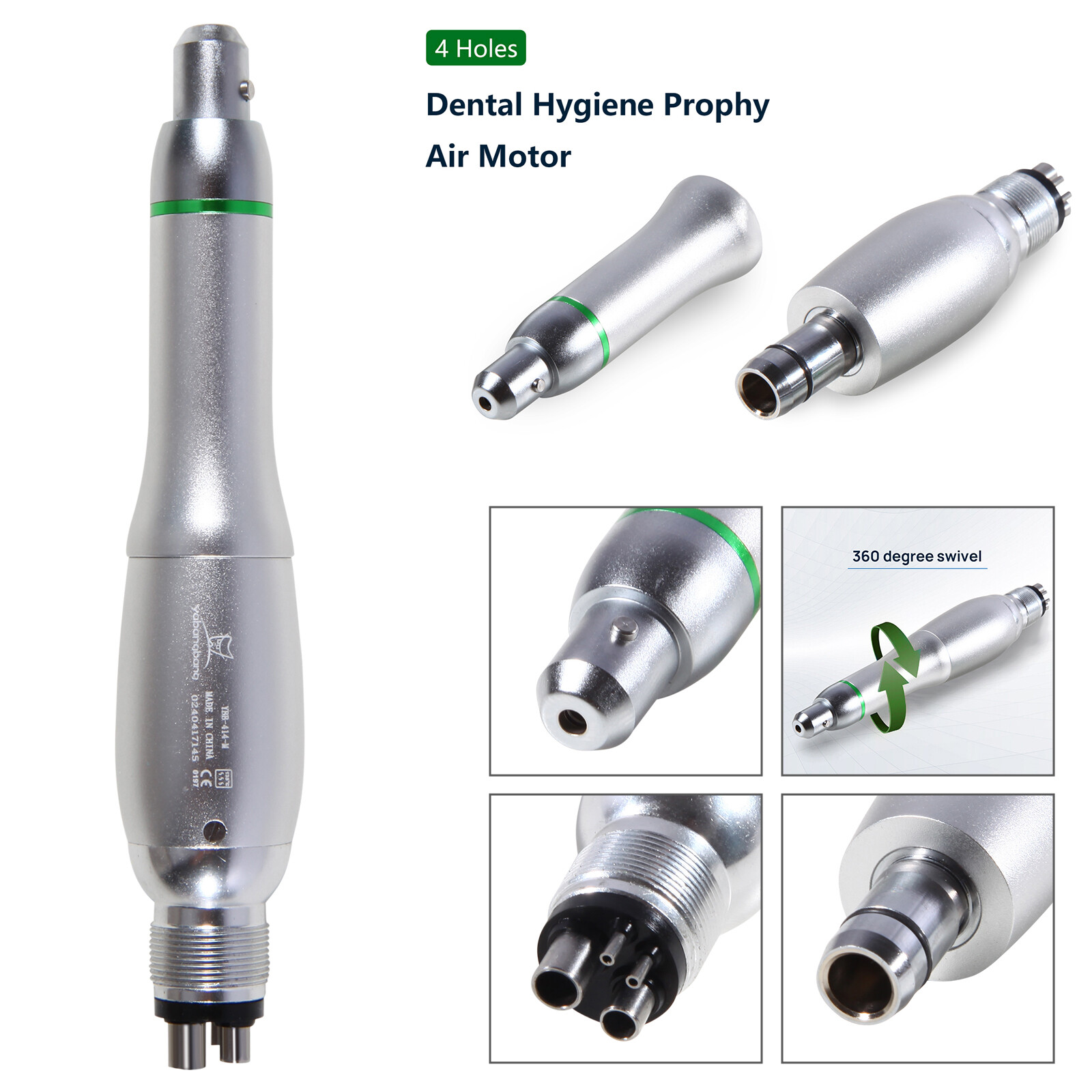 360°Swivel Dental Hygiene Prophy Handpiece Air Motor 4 Hole & 4:1 Nose Cone YB