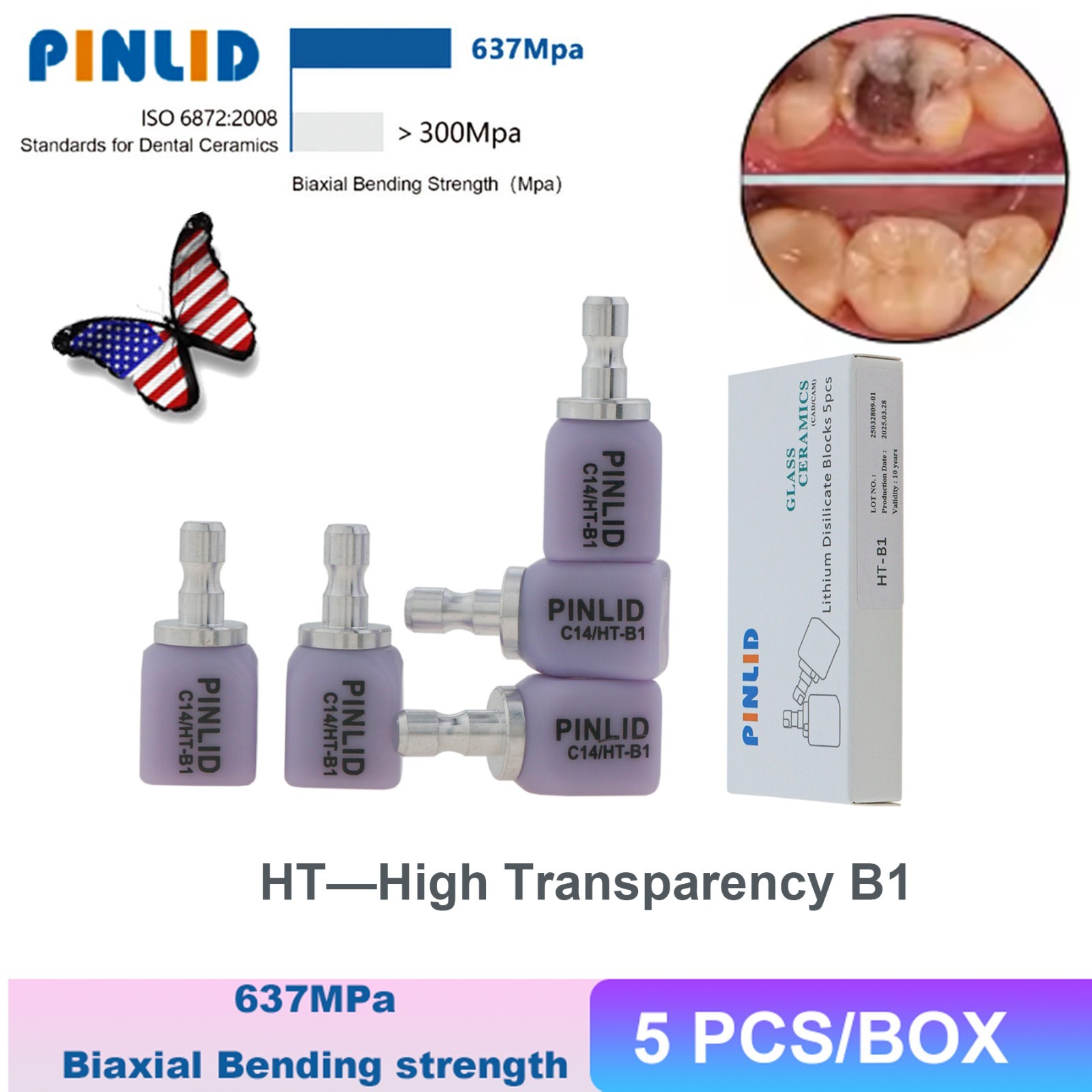 Dental CAD/CAM Lithium Disilicate Glass Ceramic Blocks C14 HT High Translucency