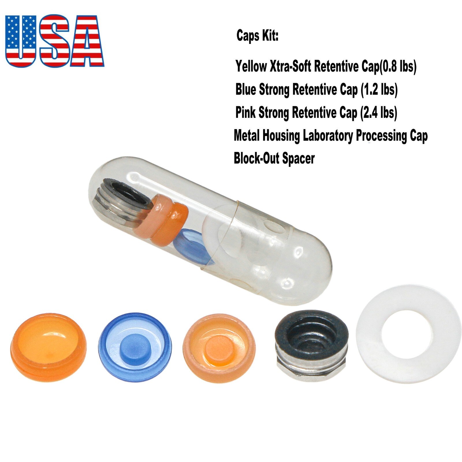 US Overdenture Locator Abutments Strong Retentive Caps Metal Housing 5pcs/set