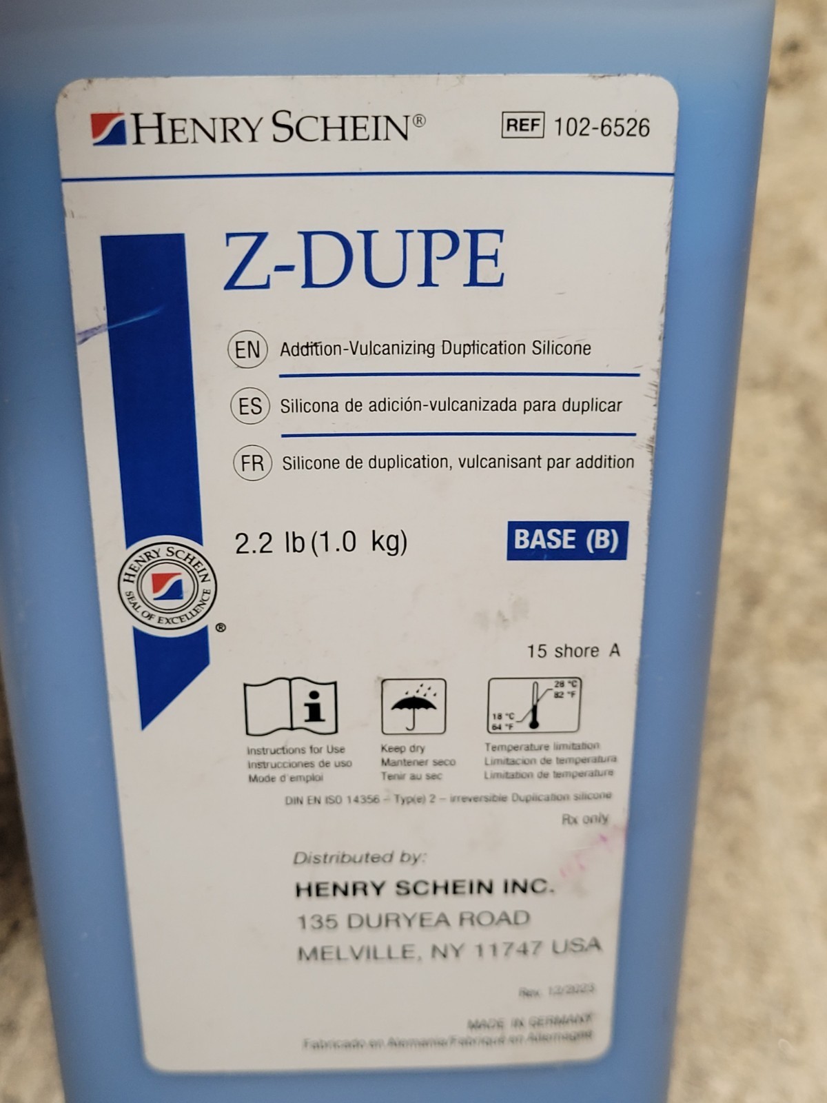 2.2lb Henry Schein Z-Dupe Base B Duplication Silicone 102-6526