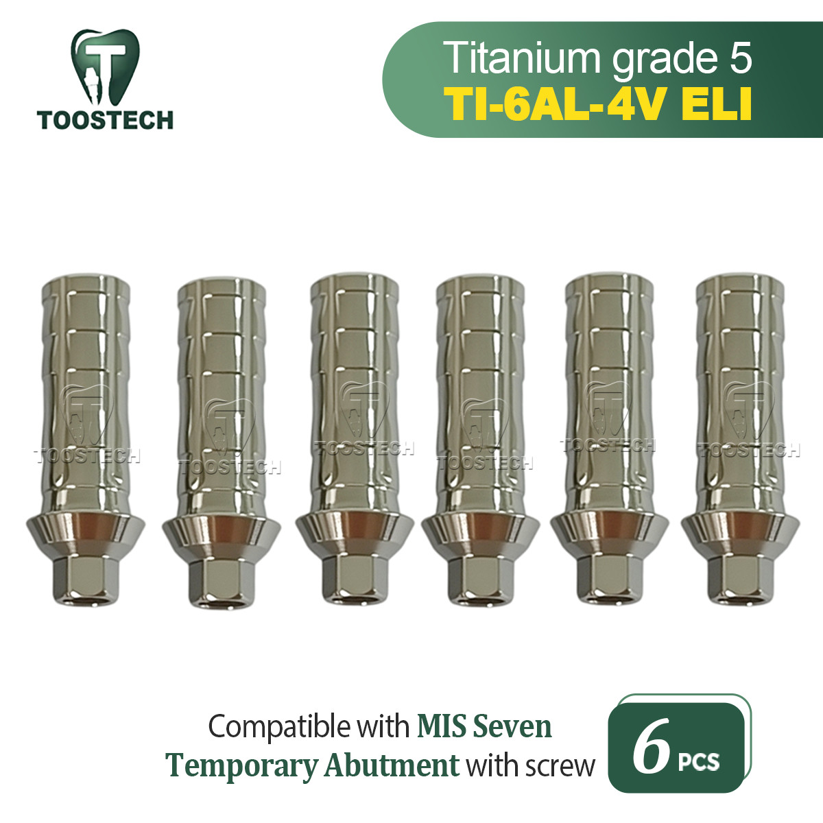6pcs Titanium Temporary Abutment Fits to MIS Seven platform Standard D4.8mm