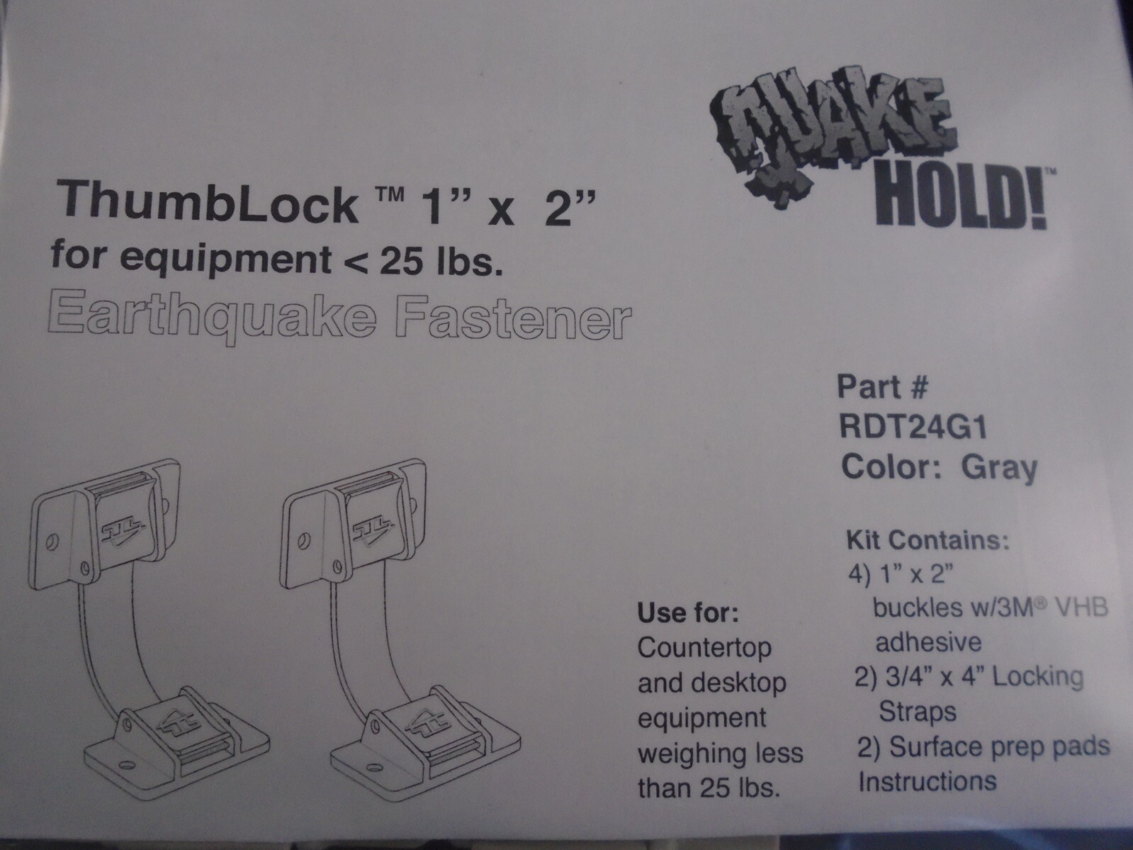 QUAKE HOLD Thumblock Earthquake Equipment Fastener 25lb 2 1” x 2” Buckles