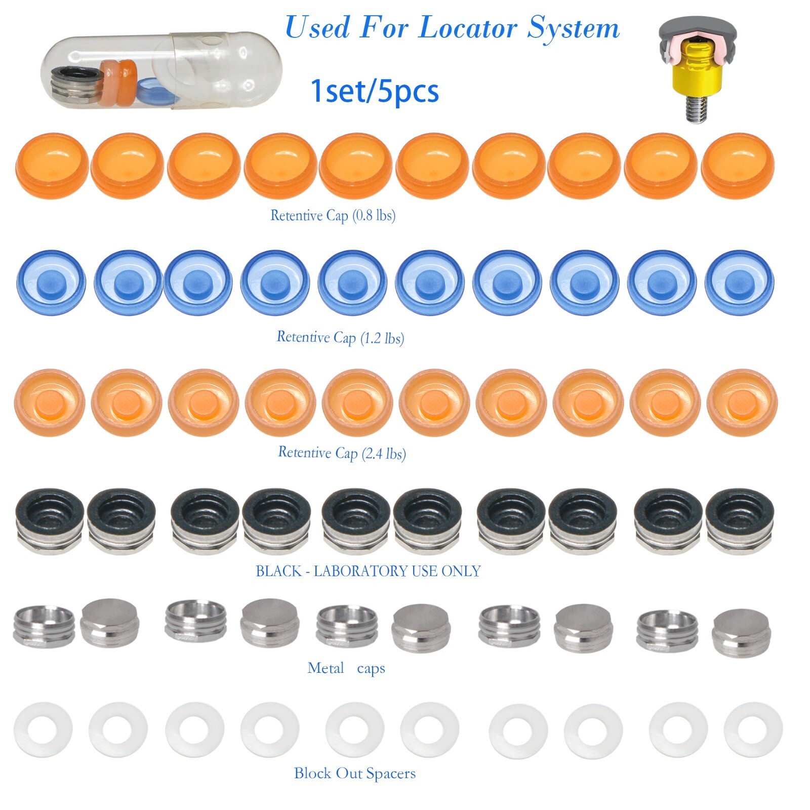 10Pcs Dental Abutment Retention Caps Inserts Used For Locat0r System