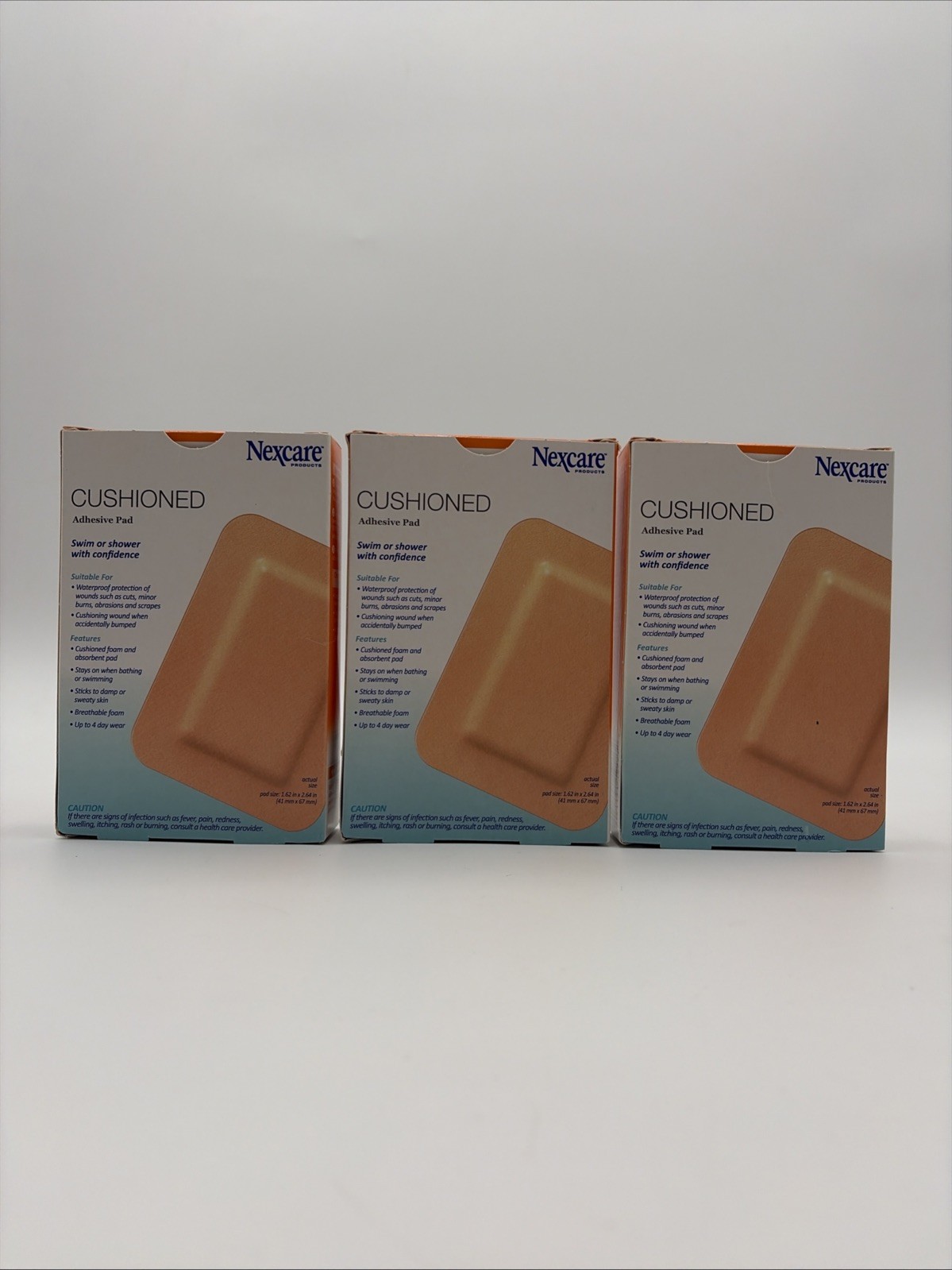Nexcare Absolute Waterproof Adhesive Gauze Pad, One Size, 4 4 Pads Size Lot Of 3