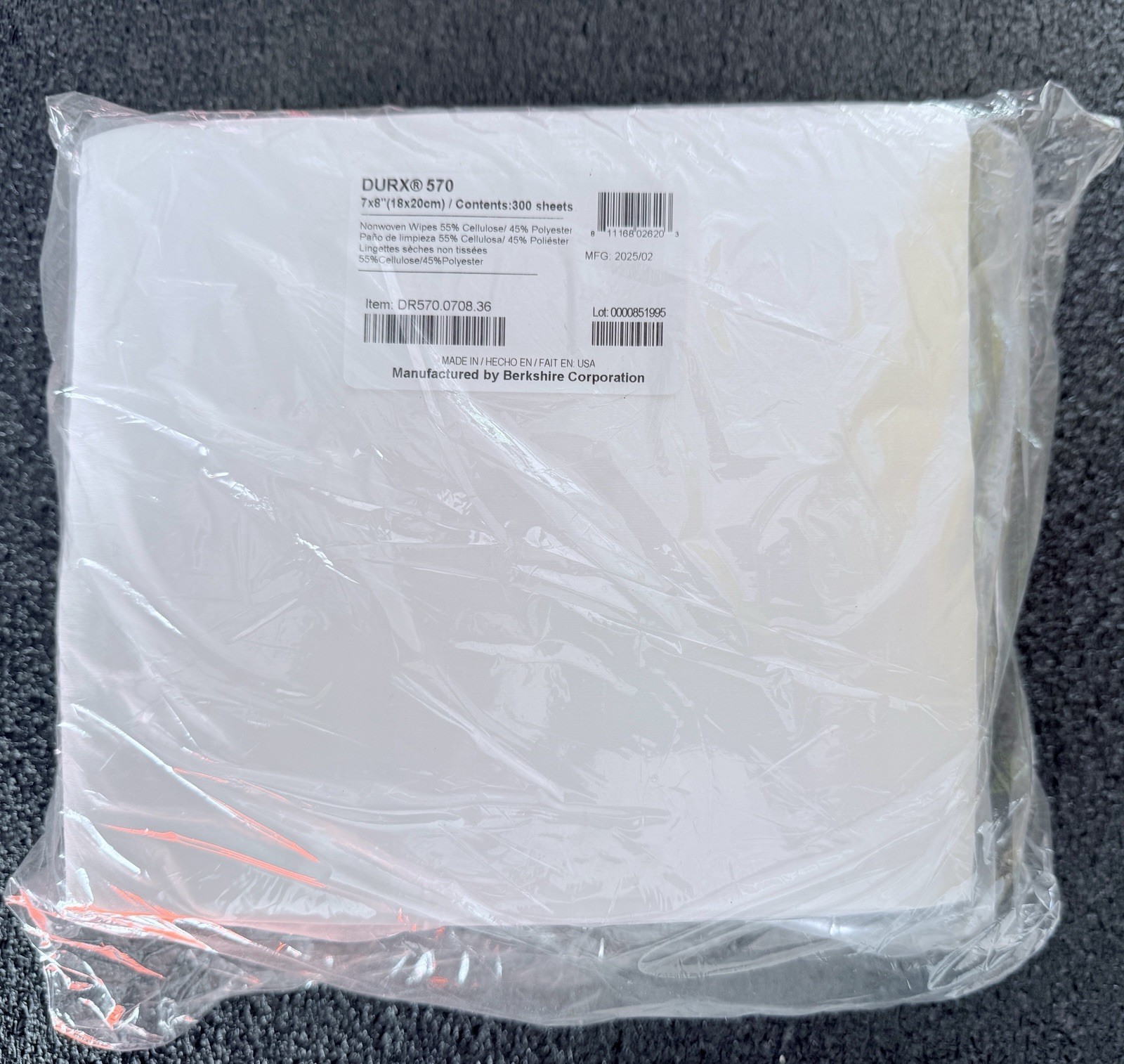 Berkshire DURX 570 Nonwoven Dry Clean Room Wipes 7″ x 8″ – 300 Sheets NEW Sealed