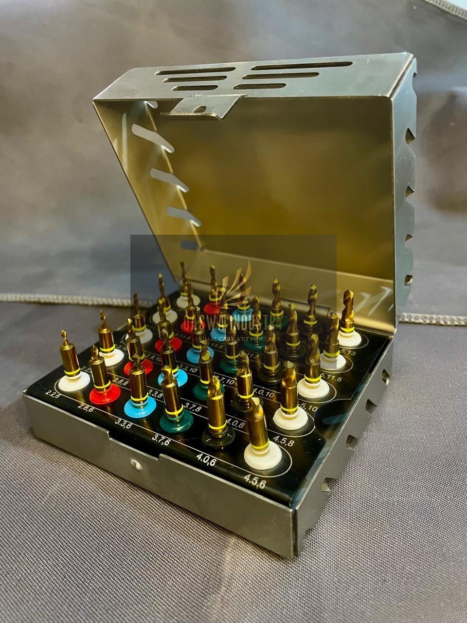 UNIVERSAL 30 PCs DENTAL IMPLANT CONICAL DRILLS GOLD COAT KIT WITH STOPPER & Box