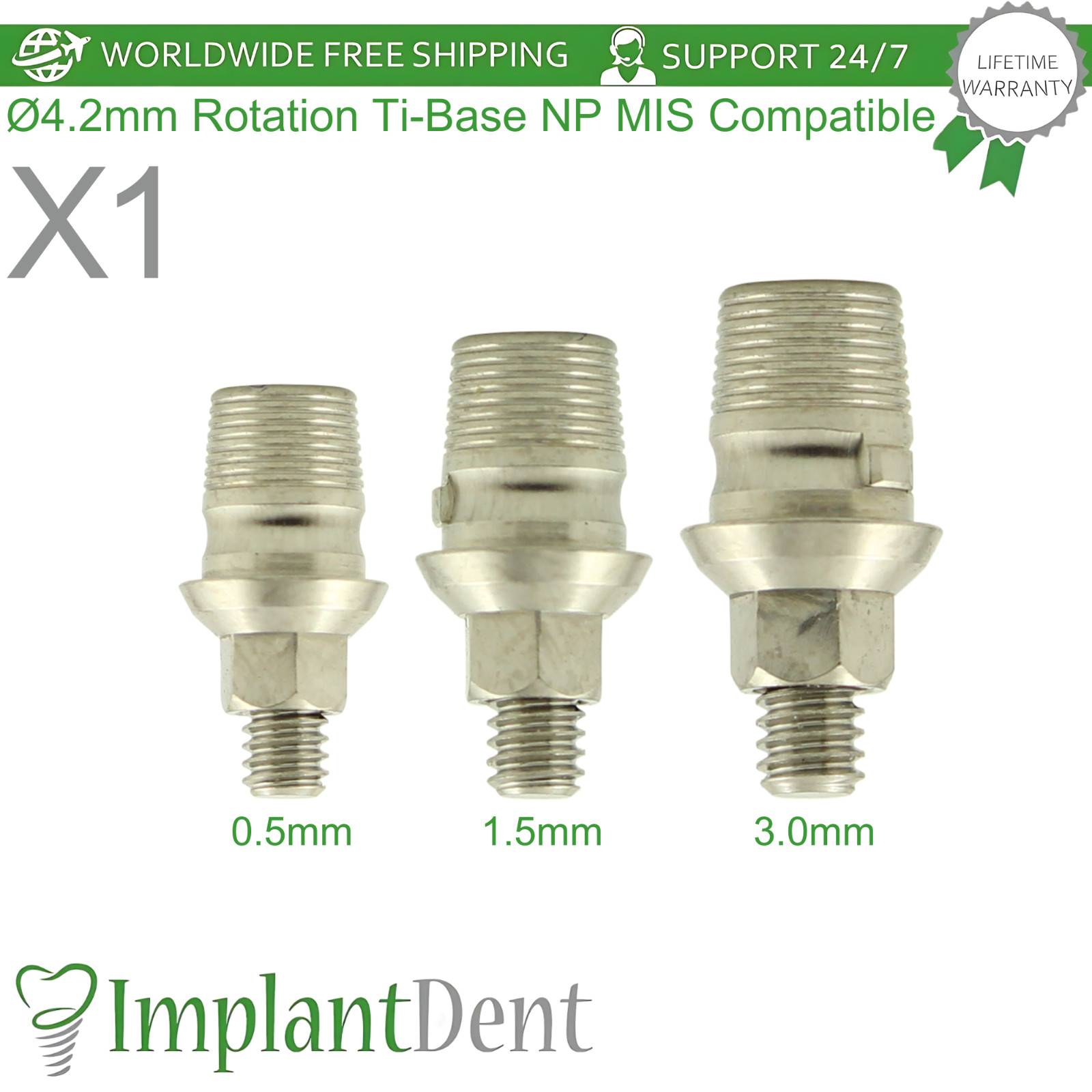 Ø4.2mm Rotation Ti-Base Narrow Platform NP MIS Compatible Int Hex 2.10mm