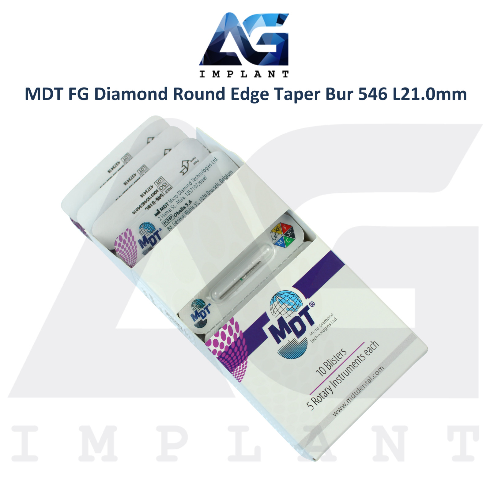 MDT Dental FG Diamond Coated Round Edge Taper Bur 546 L21.0mm Ø0.16mmX8.0mm