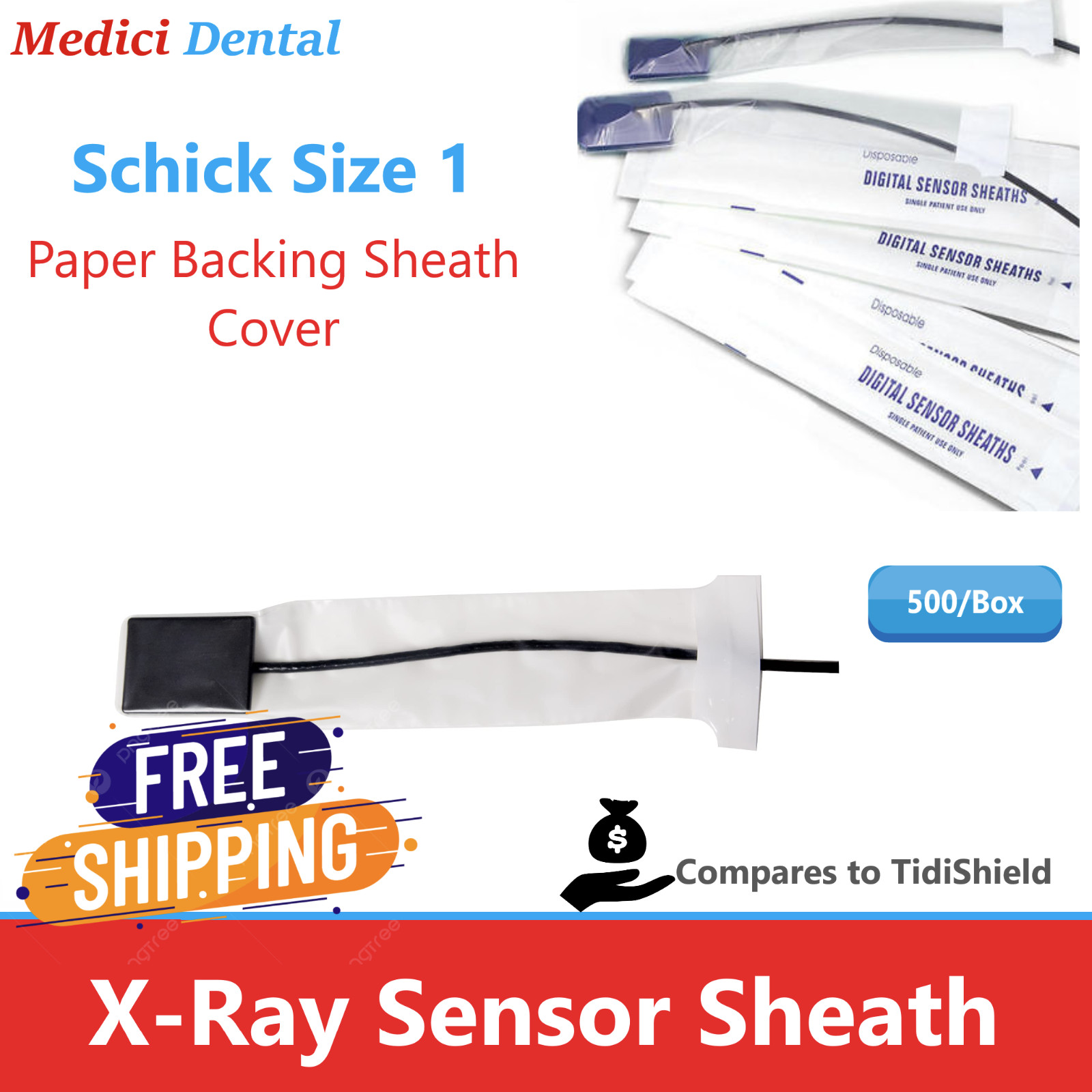 Dental Digital X-Ray Sensor Sleeve Sensor Cover For Shick 1 or Shick 2, 500/Bx