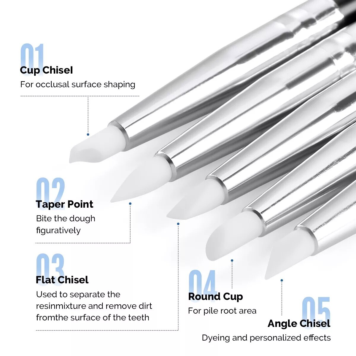 5Pcs/Kit Dental Adhesive Composite Silicone Brush Pen Resin Cement Porcelain Pen