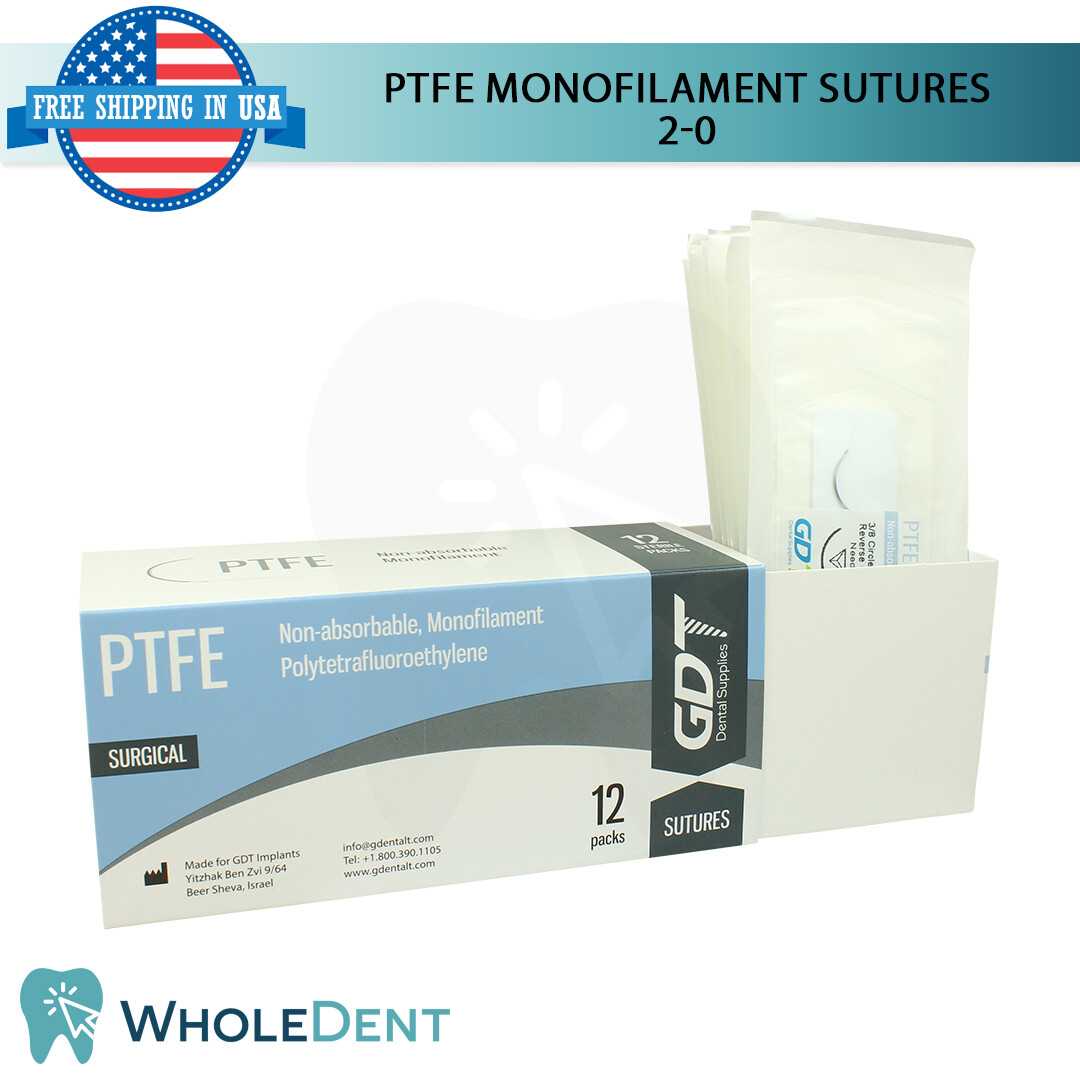 Monofilament PTFE Synthetic Suture Sewing Thread 3/8 Circle Reverse Sterile 2-0