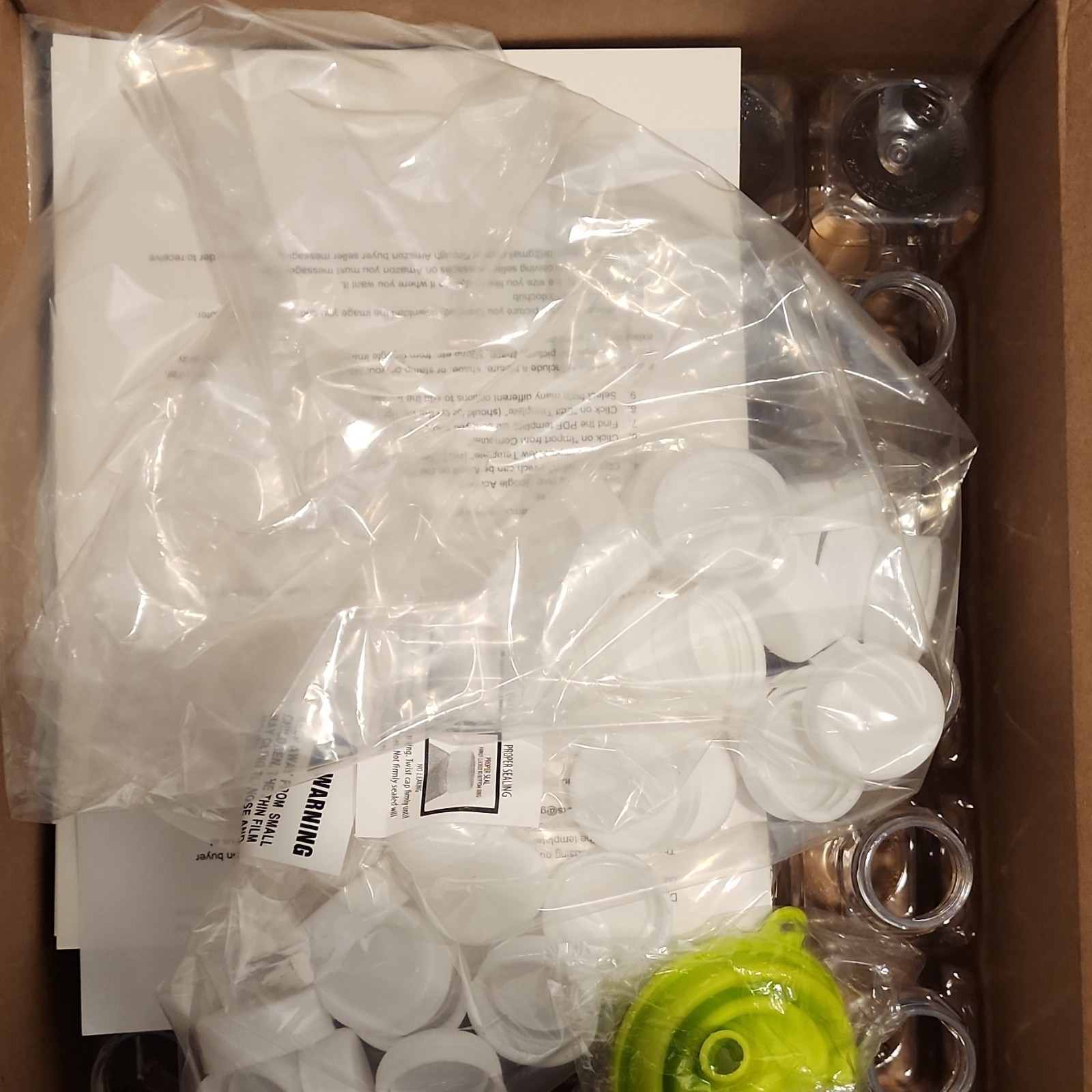 Upper Midland Products Clear Bottles Set w/ White Caps & Labels for Lab Use