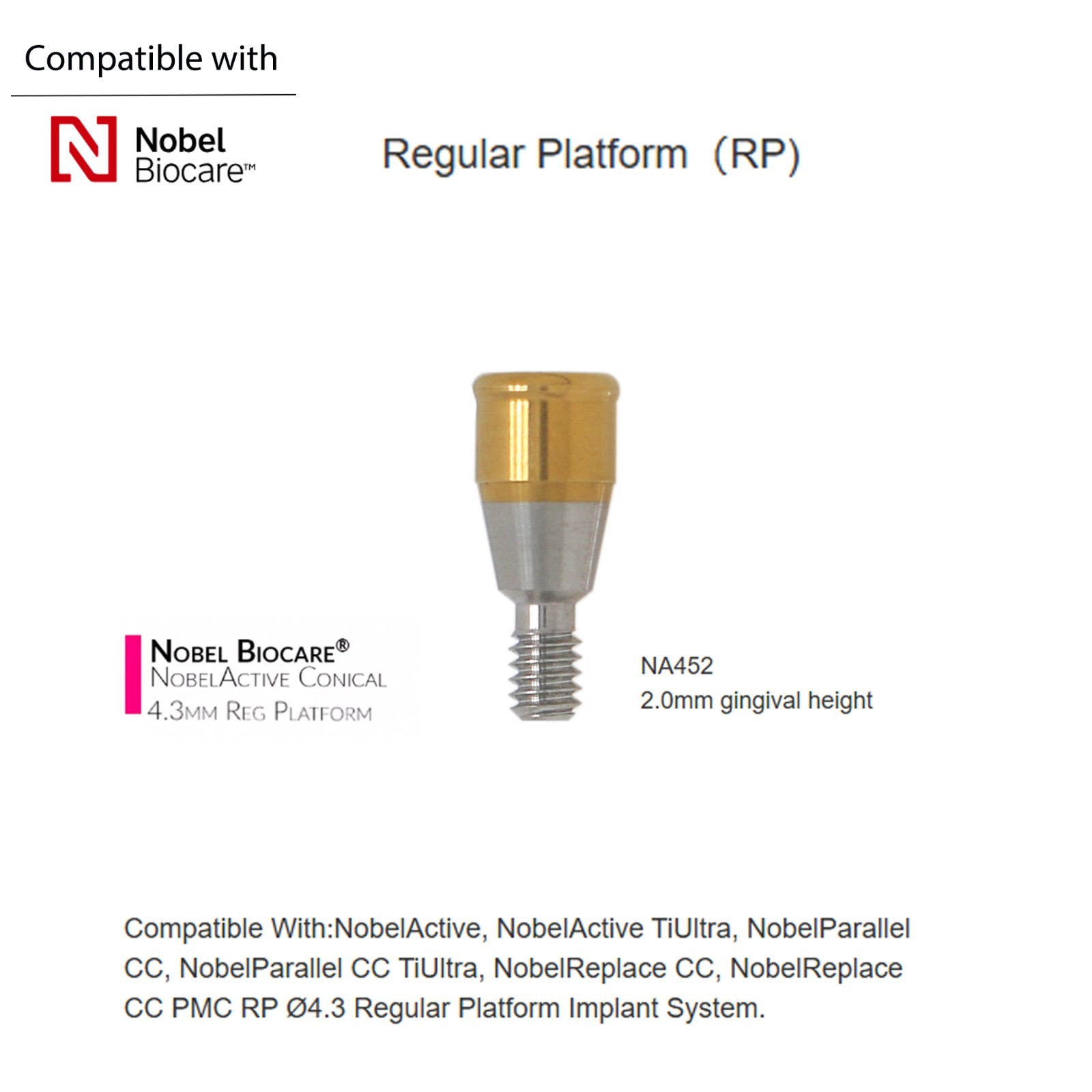 Overdenture Locator Abutment Interna Hex Conical Connection RP for Nobel Biocare