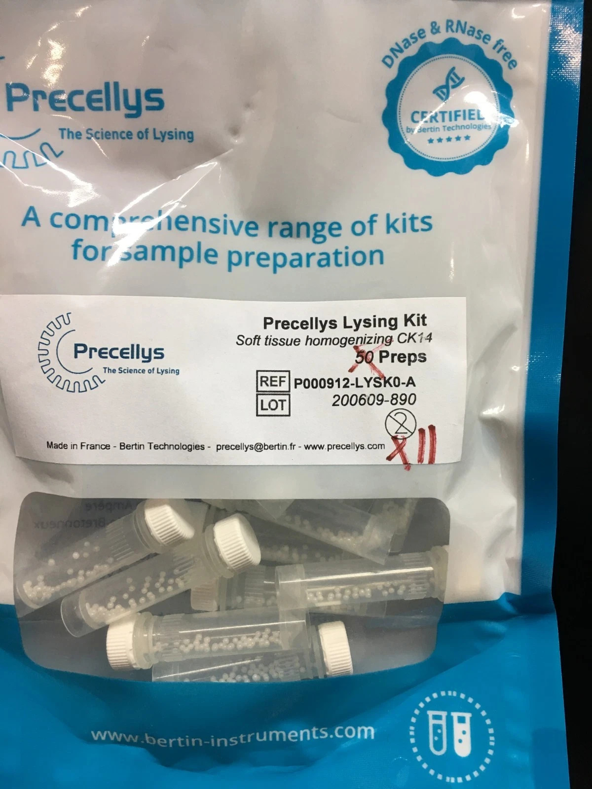 Precellys REF P000912-LYSK0-A Lysing Kit Soft Tissue Homogenizing CK14 Lot 2 PKS