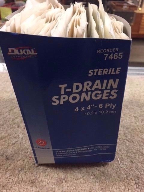 DUKAL T-Drain Sponge Rayon/Poly Blend 4”X4” Sterile Box = 25 pack new open box