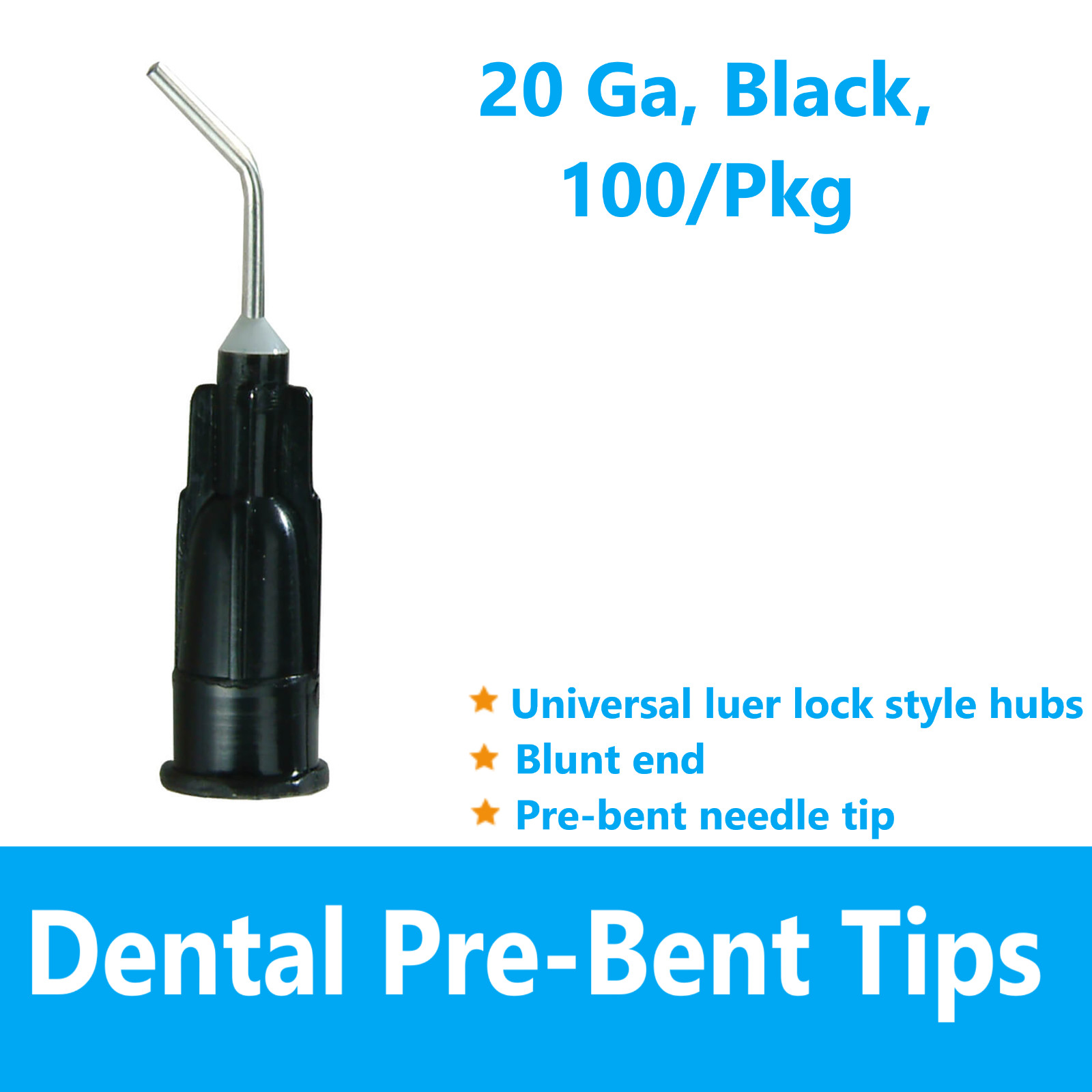 Dental Pre Bent Needle Tips 20 Ga./Black, For Flow Sealant