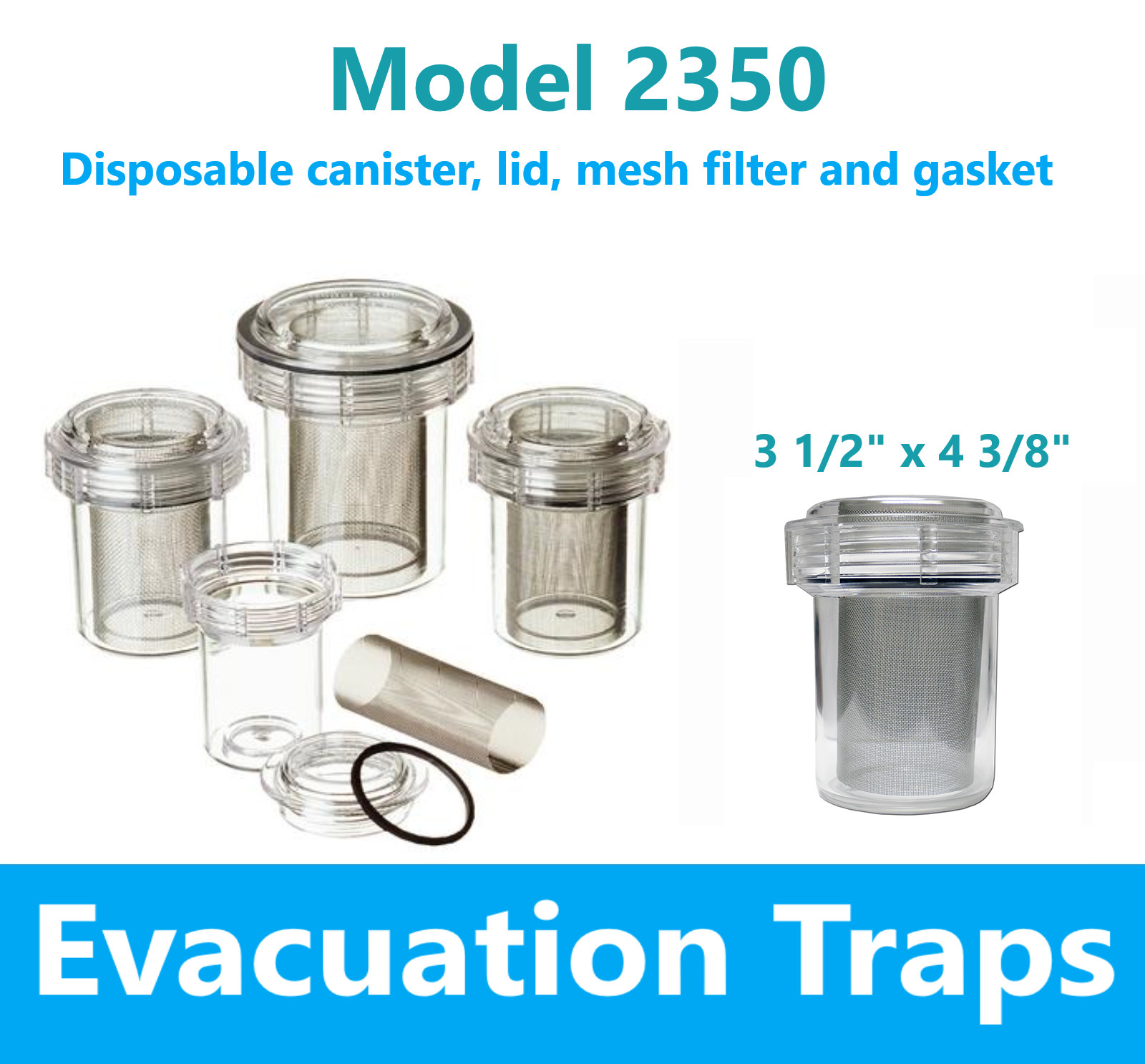 Dental Evacuation Trap Disposable Canister For Vacudent Workhorse Dual #2350
