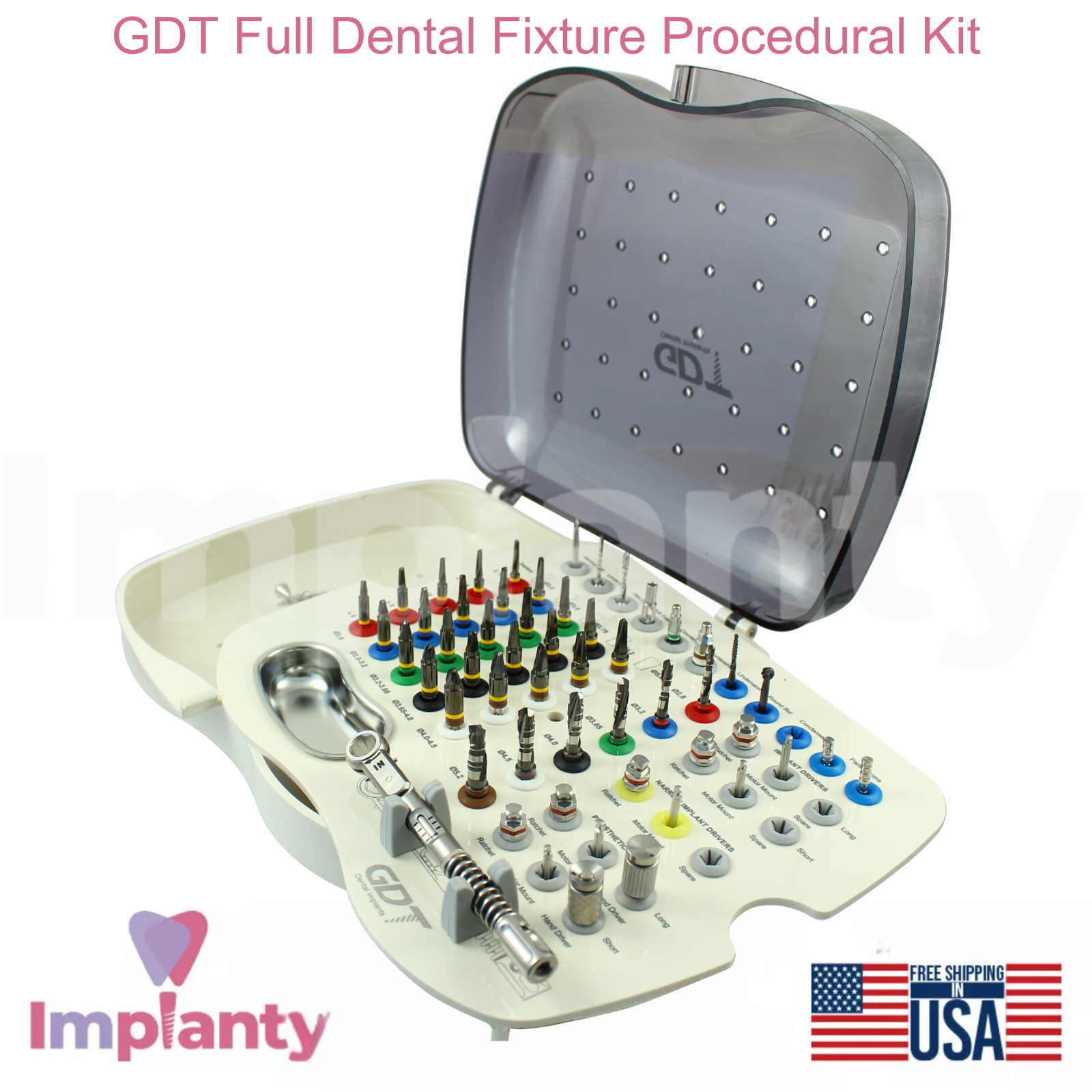 GDT Full Dental Fixture Procedural Kit Stainless Steel Tools DLC Coated Drills