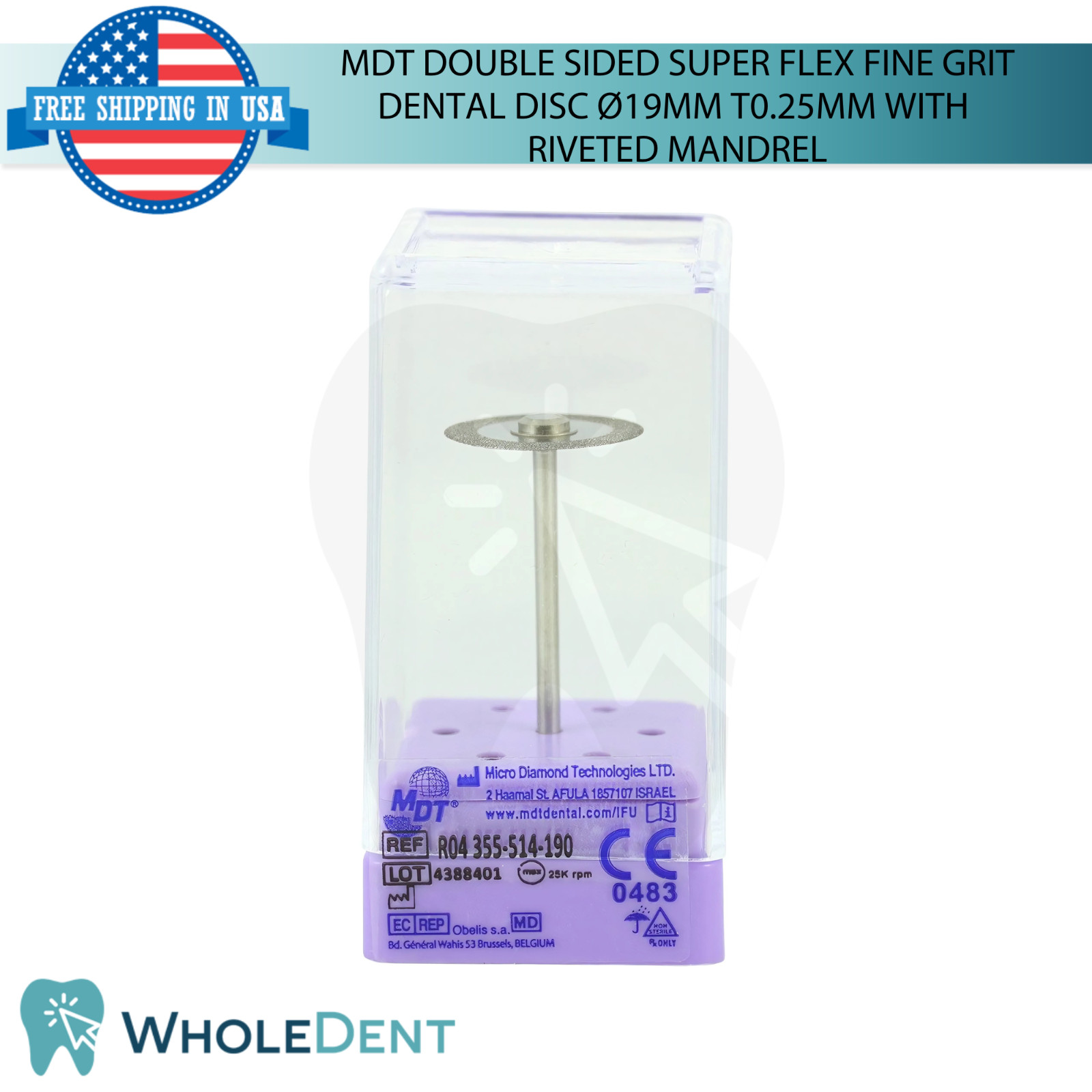 Fine Grit Double Sided Diamond Super Flex Dental Lab Disc Ø19mm Thickness 0.25mm