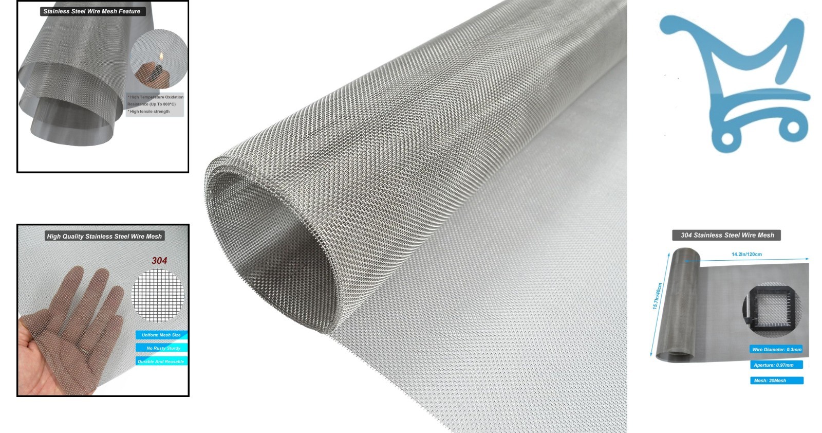 Stainless Steel Mesh Screen 20Mesh 15.7×47.2in Woven Wire for Vent DIY Fence