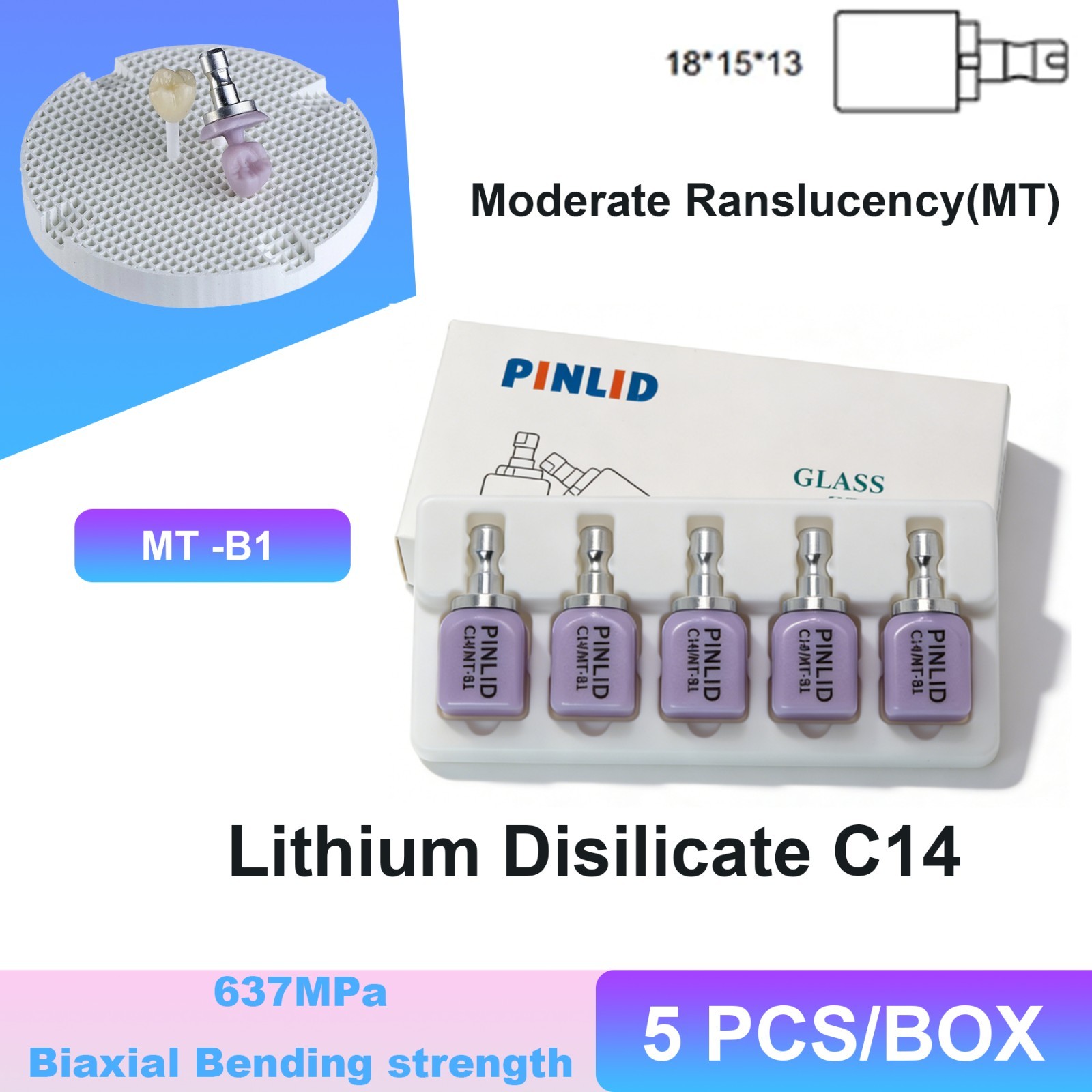 Dental Lithium Disilicate CAD CAM Glass Ceramic Blocks MT Translucency A1–BL4