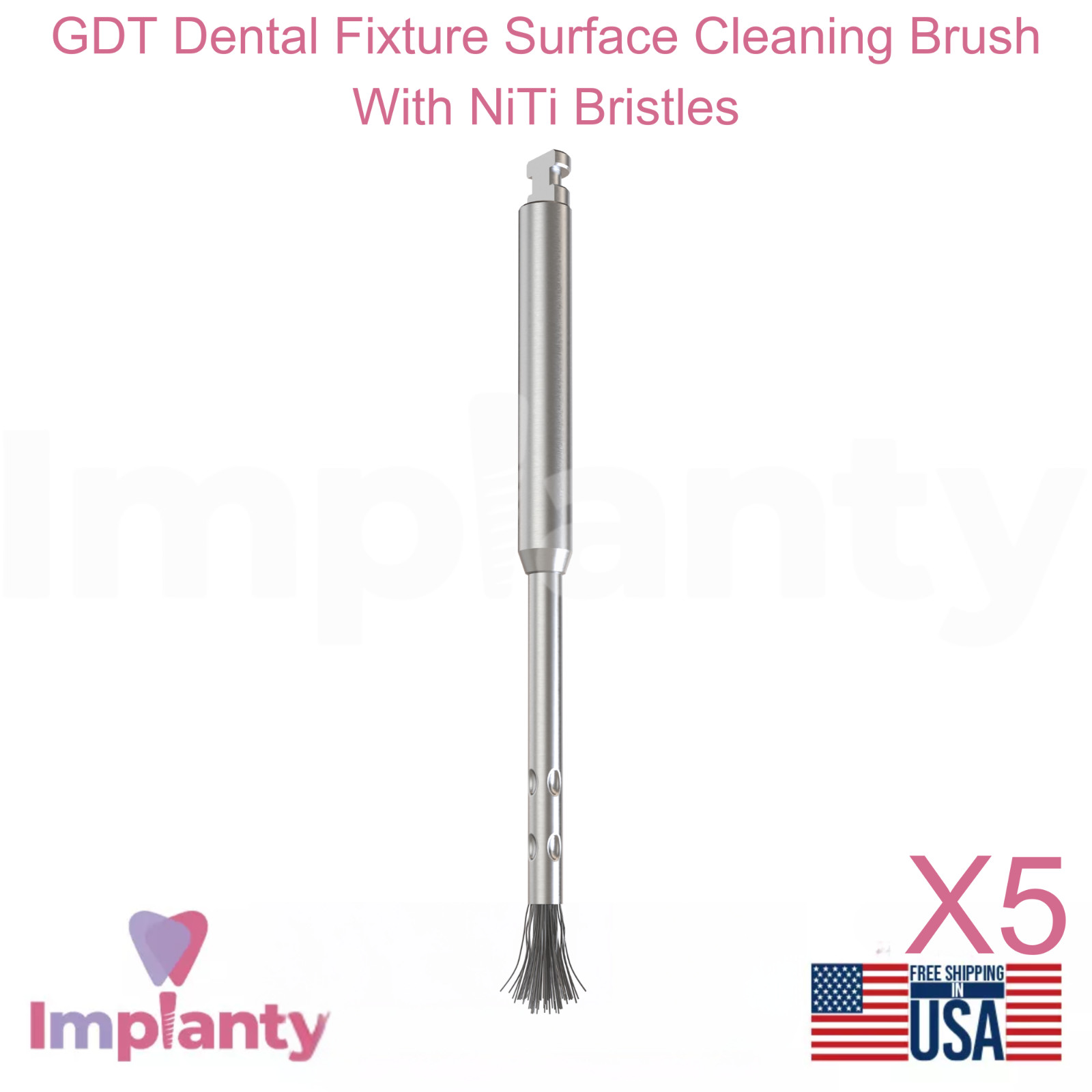 5x GDT Dental Fixture Surface Cleaning Brush With NiTi Bristles Dentistry Tool