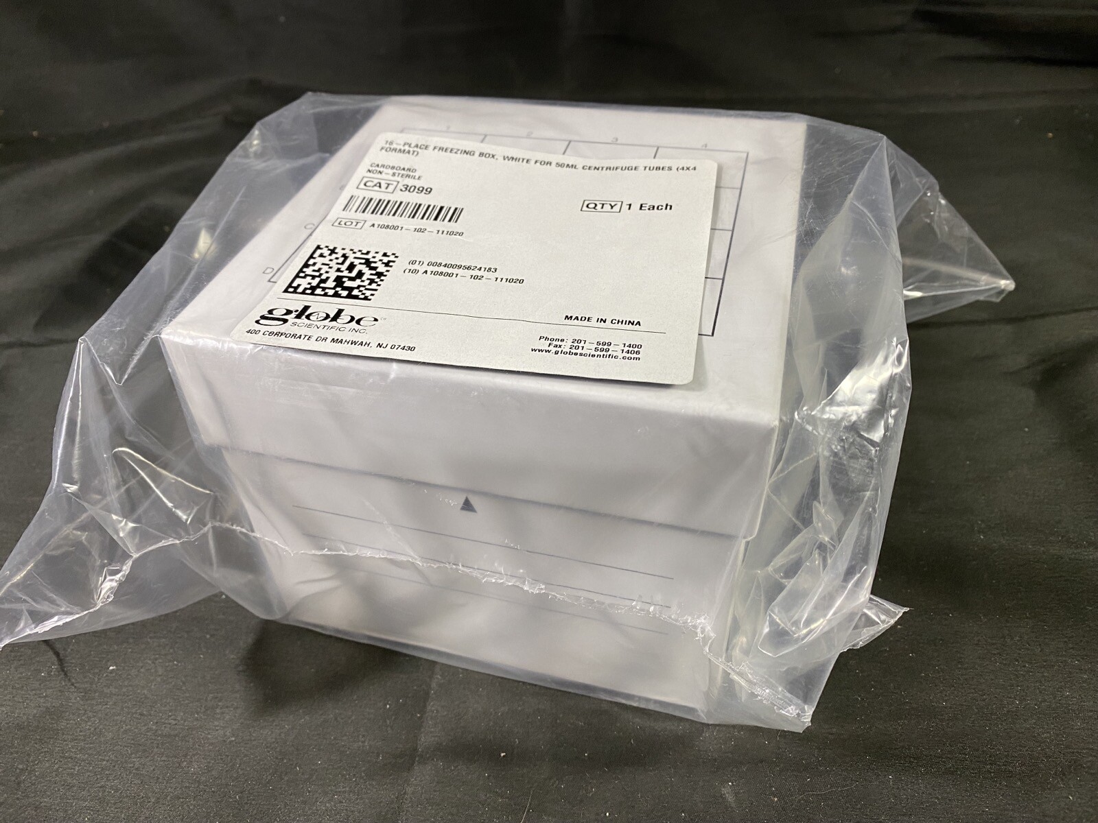 GLOBE SCIENTIFIC 4×4 Cardboard Freezing Box for 50mL Centrifuge Tubes 3099(1/pk)