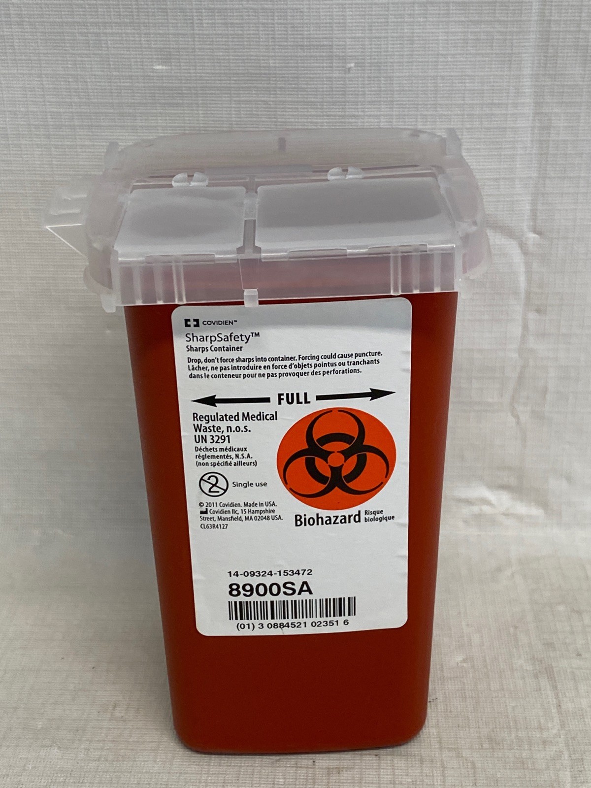 (4) COVIDIEN SharpSafety Red Sharps Containers 1-Quart w/ Clear Lid 8900SA