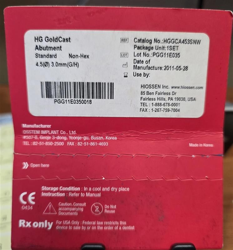 HIOSSEN IMPLANT GoldCast Abutment Standard/Regular Non-Hex 4.5Ø , 3.0 mm (GH)