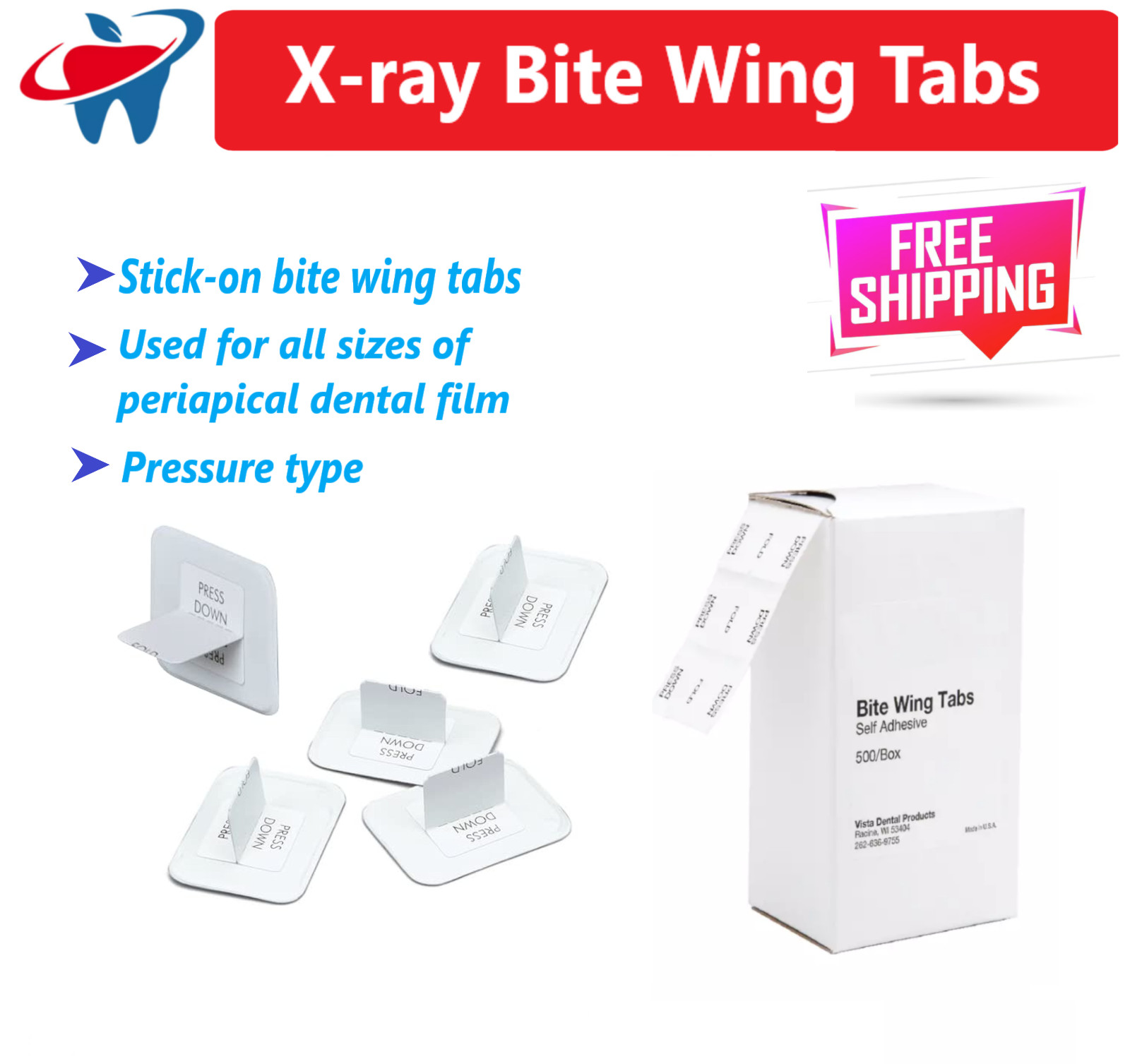 High Quality Dental X-ray Bite Wing Tabs Self-adhesive 500-2000/Box CP001